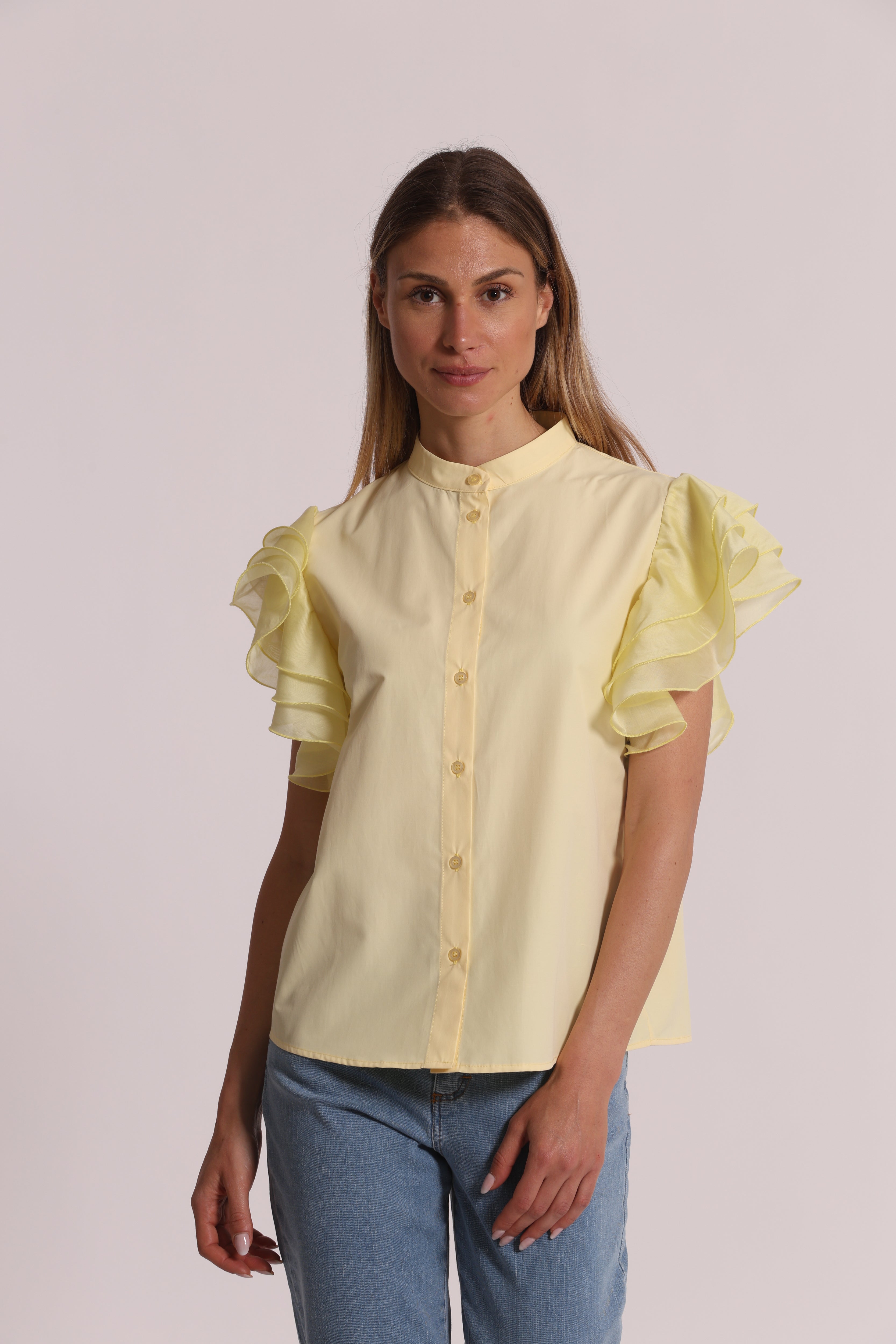 Mimi Mua Camicia Maniche Corte Volant bianco cotone