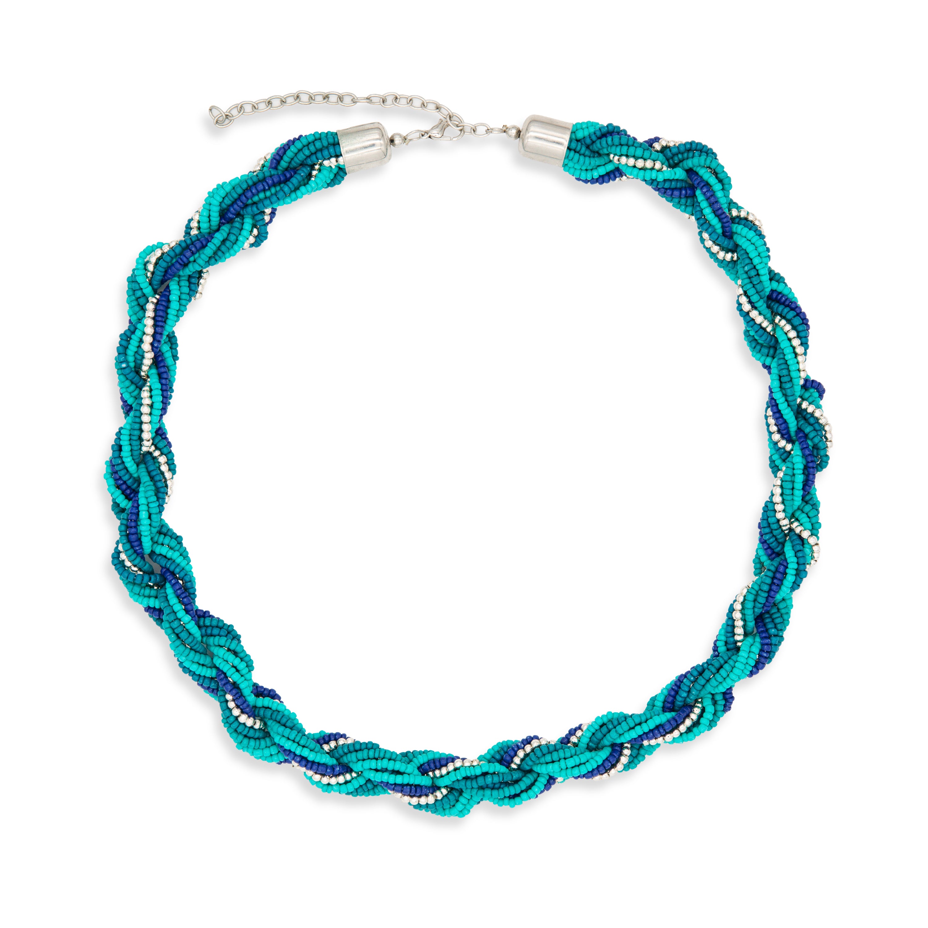 On Earth Cooperative Collection Treccia collana vetro azzurra 58 cm