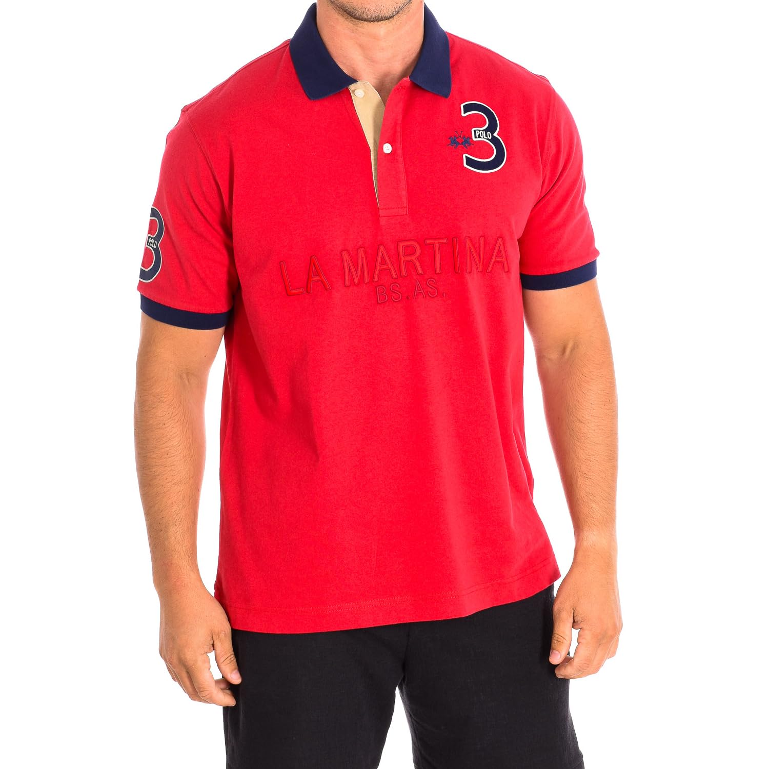 La Martina TMP600-JS316 polo uomo manica corta navy-grigio S