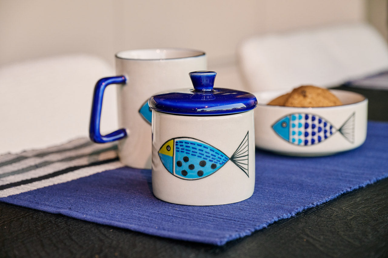 On Earth Cooperative Collection Kaa barattolino ceramica blu 8,5x10 cm