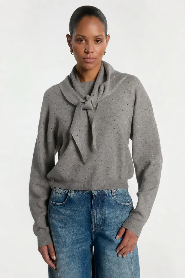 Aaiko Saren maglia grigio melange strass