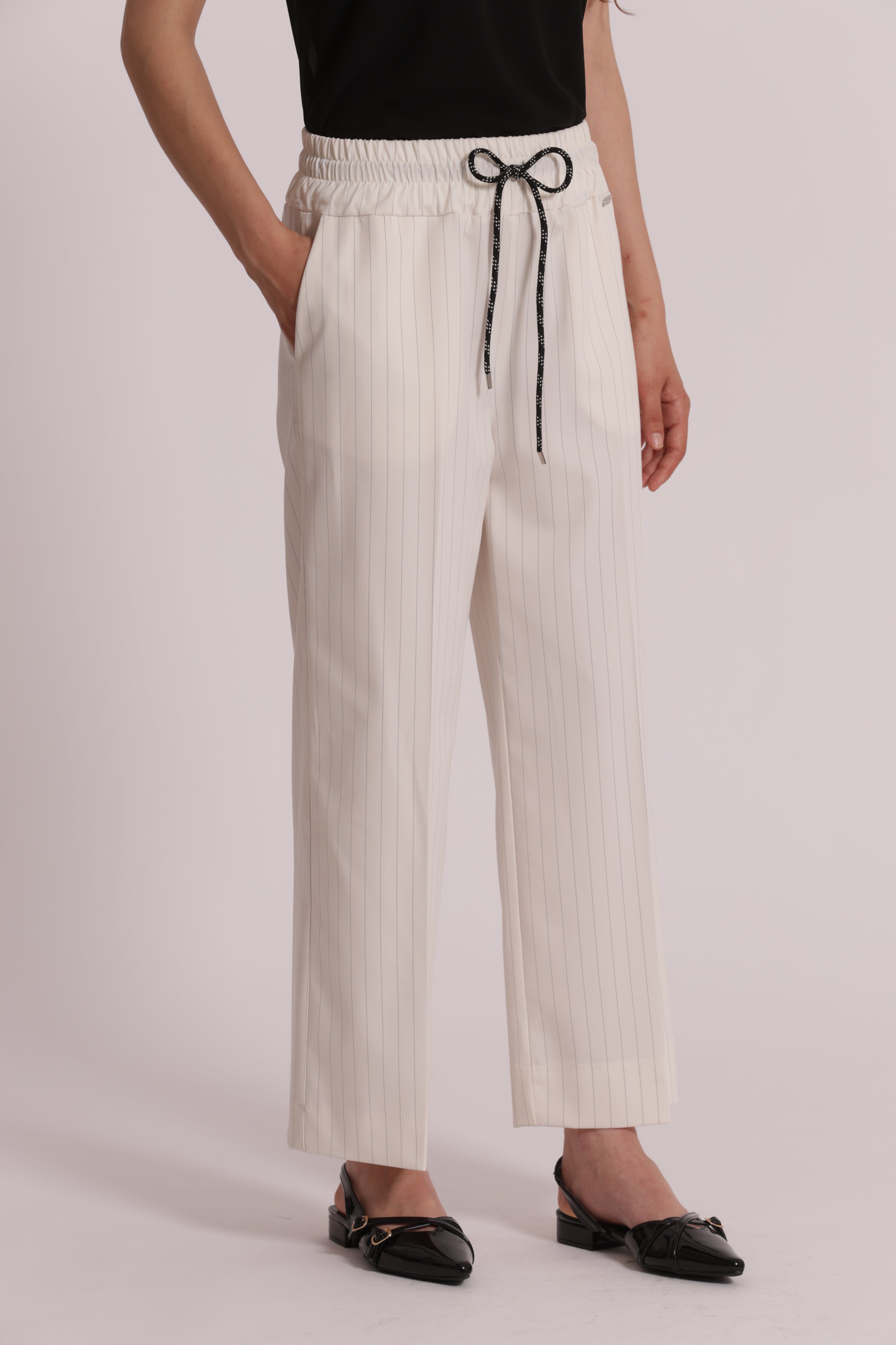 Mimi Mua Pantalone Cropped Gessato Latte