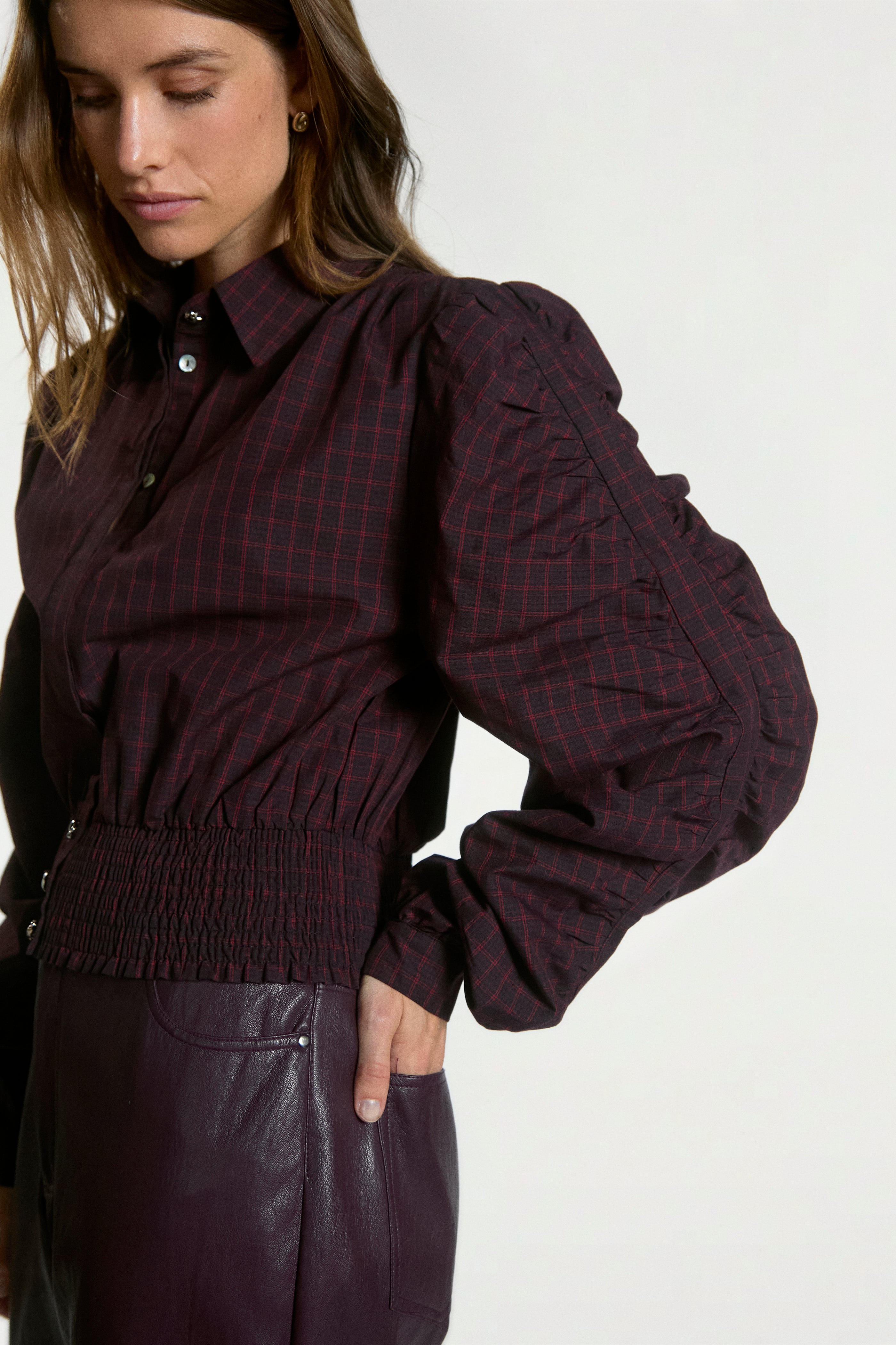 Aaiko Beaudine camicia nera quadri smock