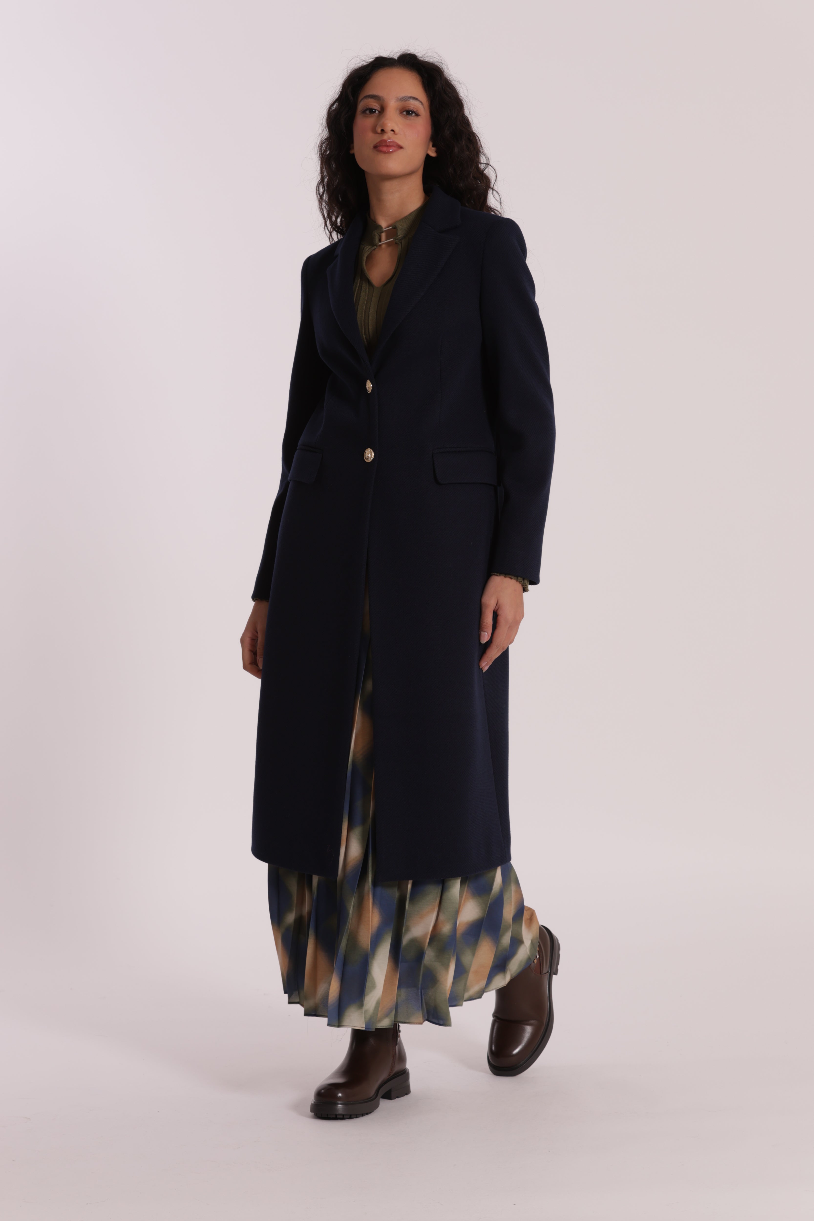 Mimi Mua Cappotto Lungo Diagonale Nero