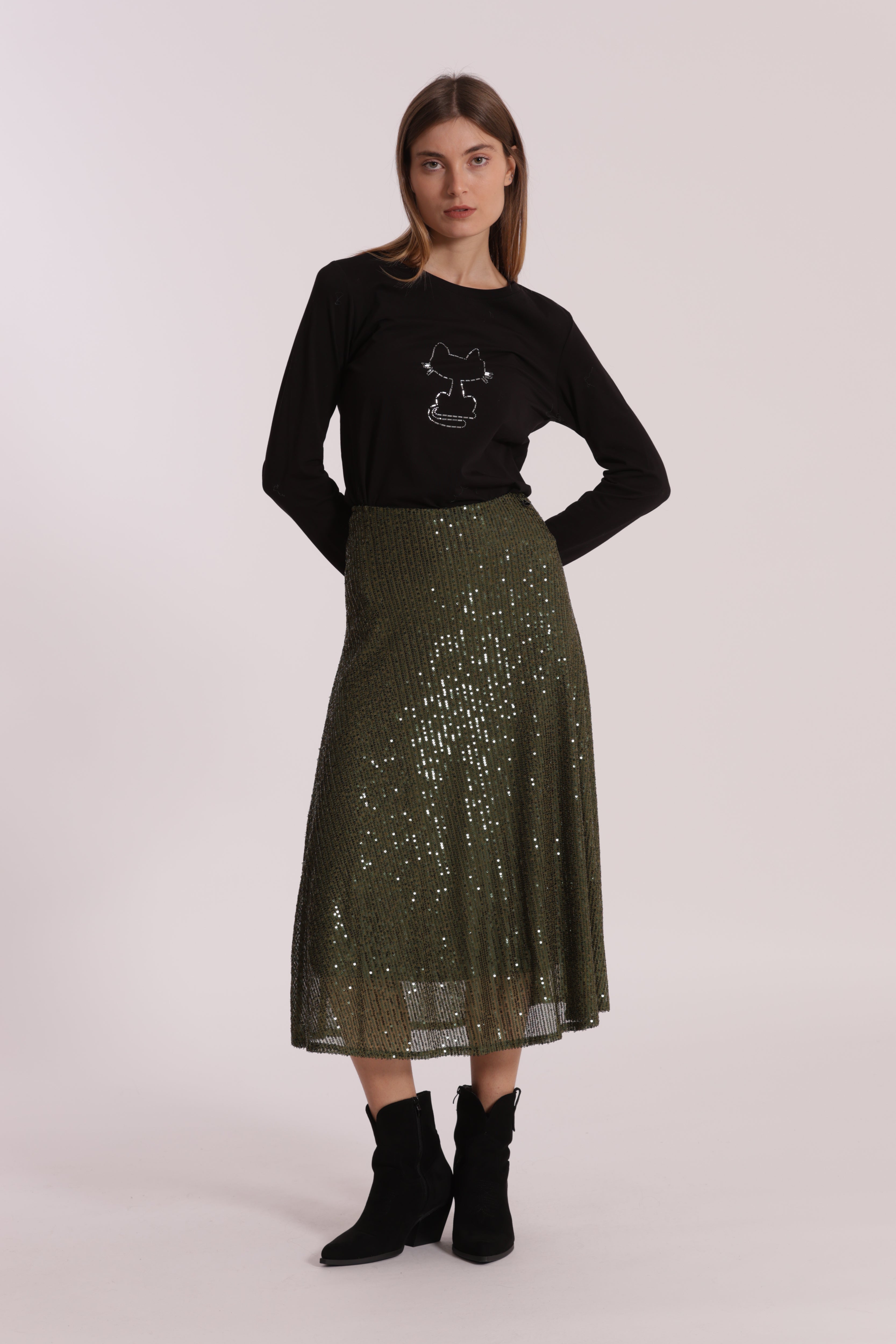 Mimi Mua Gonna Longuette in Paillettes Nero S Lucente