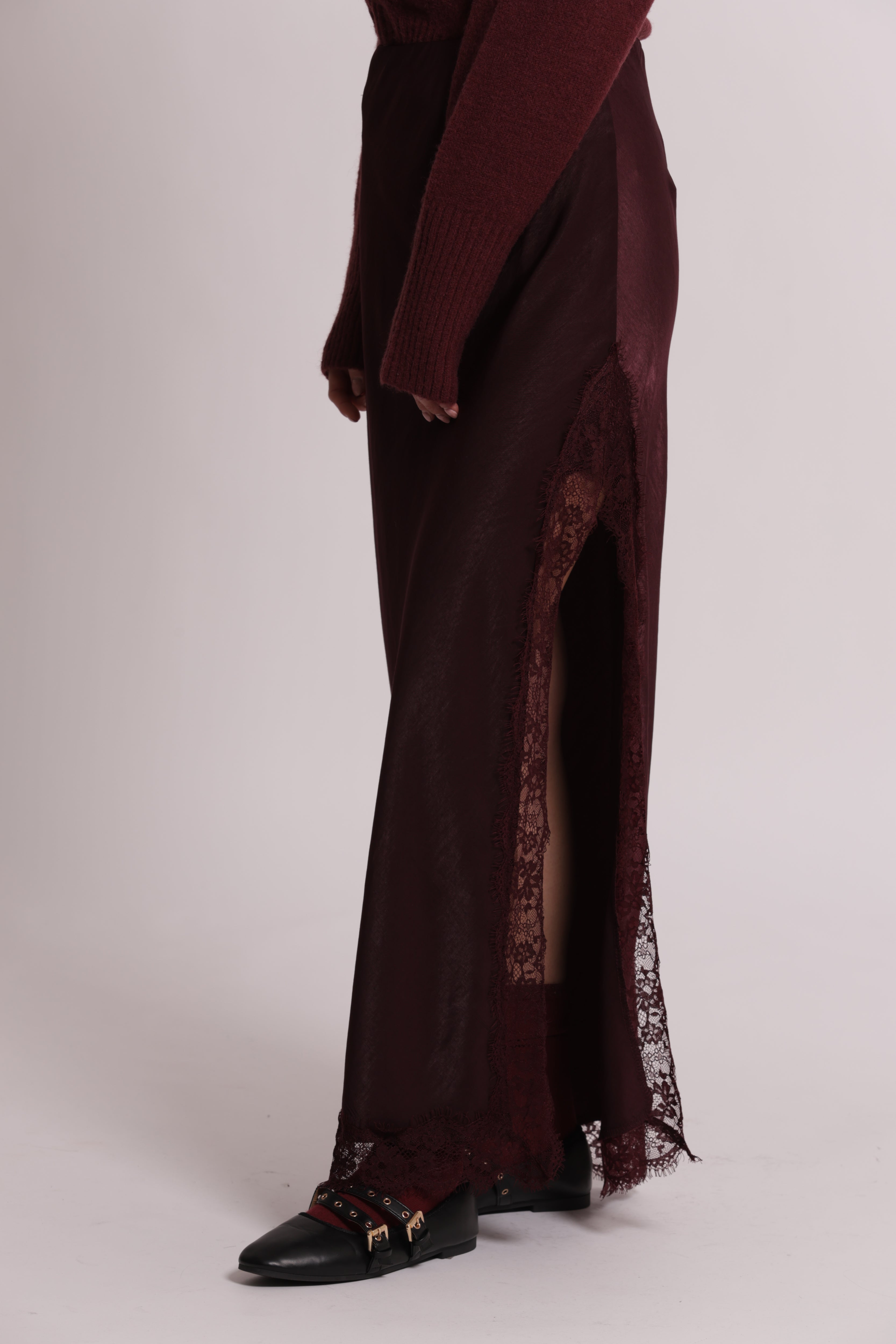 Mimi Mua Gonna Midi Spacco Pizzo gonna viscosa prugna