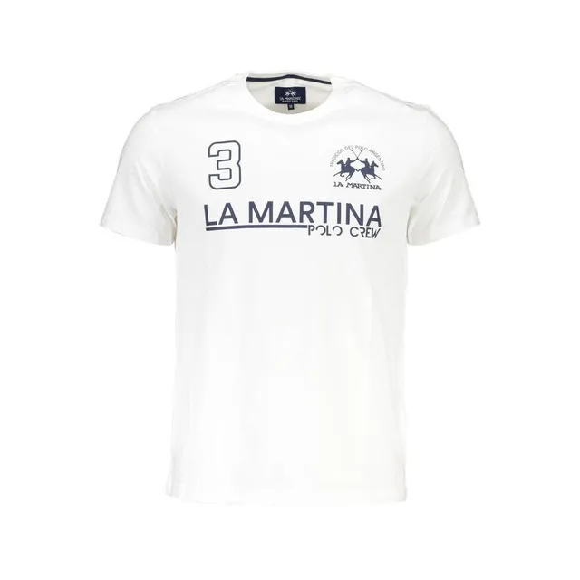 La Martina T-Shirt Uomo Cotone Bianco Stampa Equestre