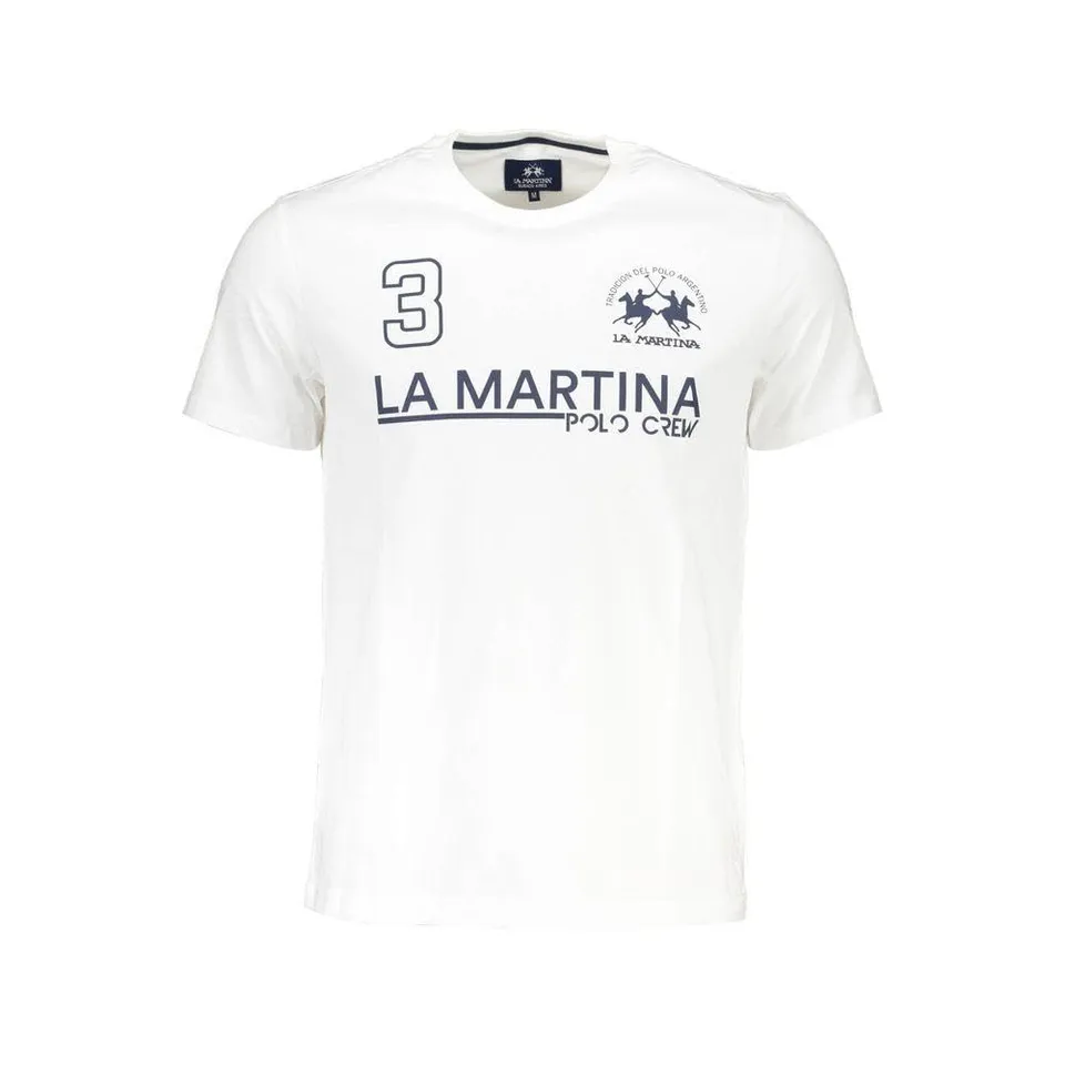 La Martina T-Shirt Uomo Cotone Bianco Stampa Equestre