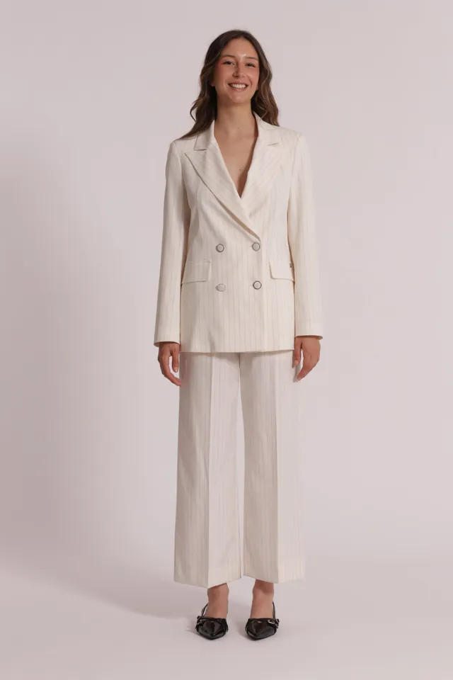 Mimi Mua Pantalone Cropped Gessato Latte
