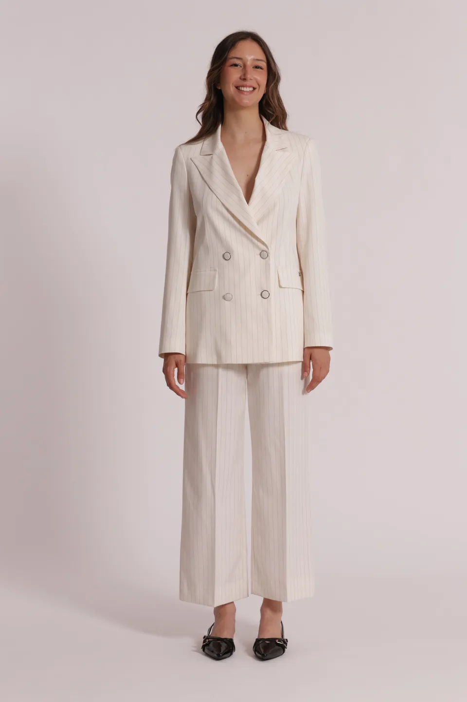 Mimi Mua Pantalone Cropped Gessato Latte