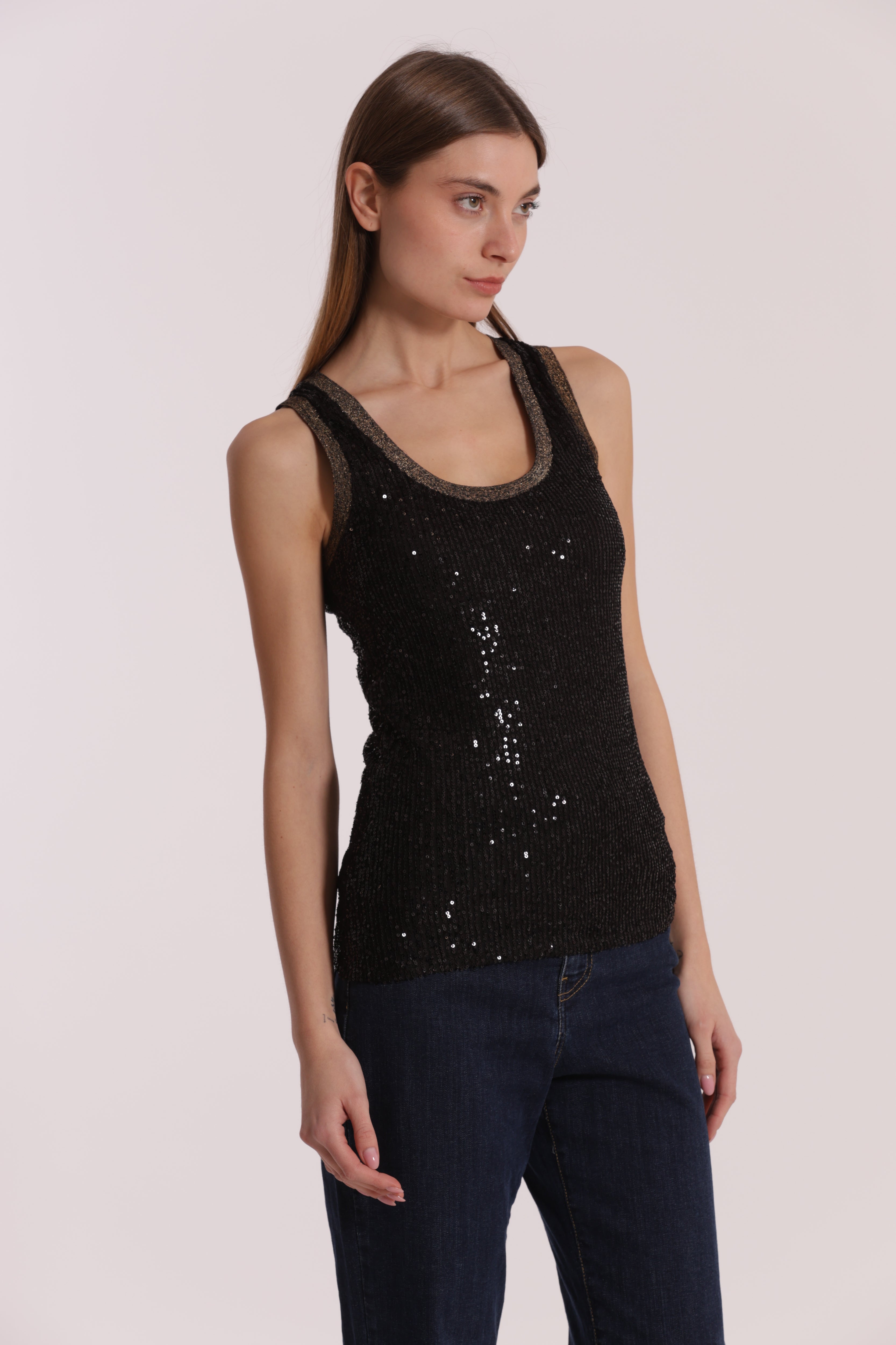 Mimi Mua Top di Paillettes nero serale