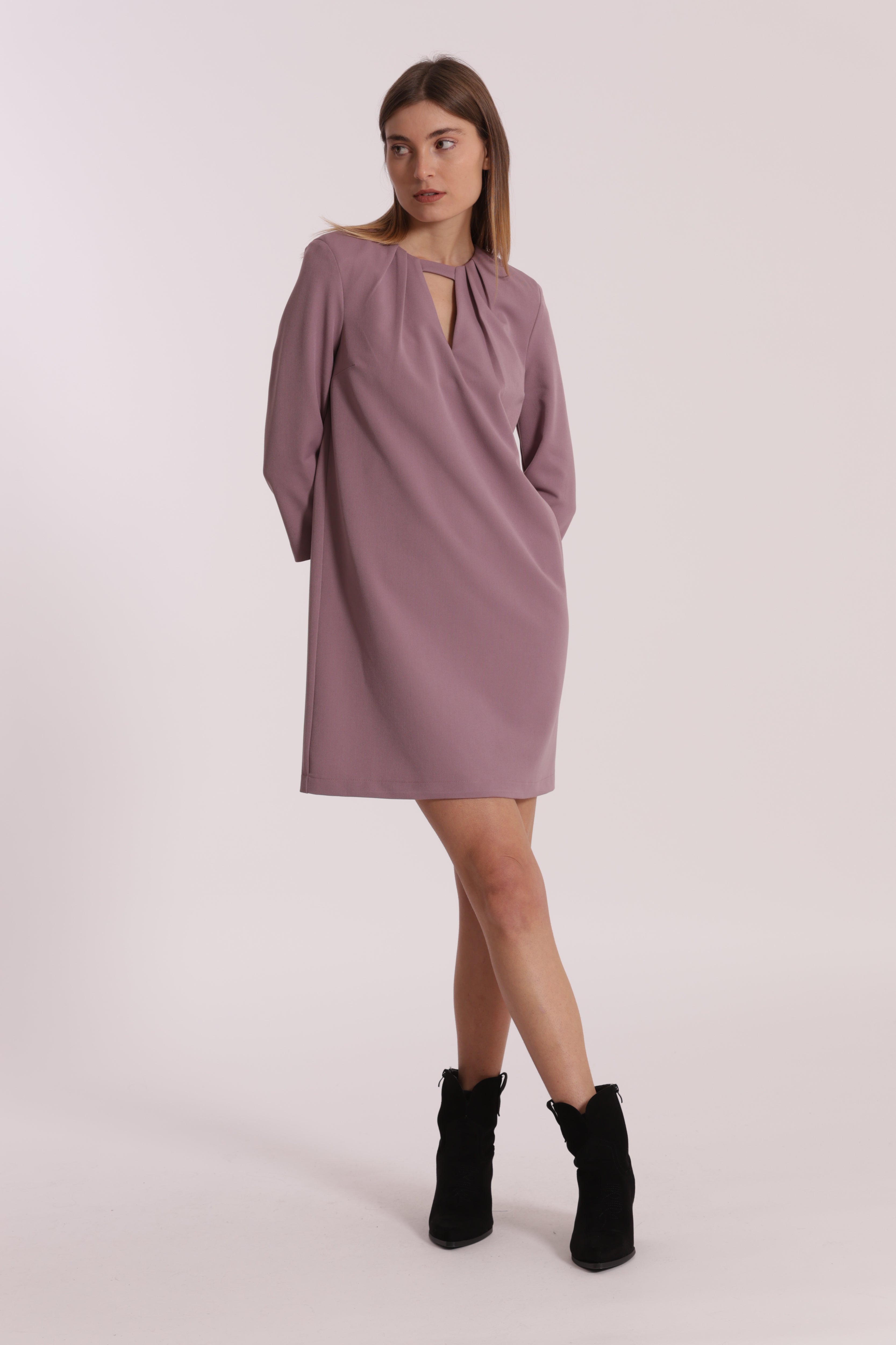 Mimi Mua Abito Corto Polyviscosa Piege Vestito Nero
