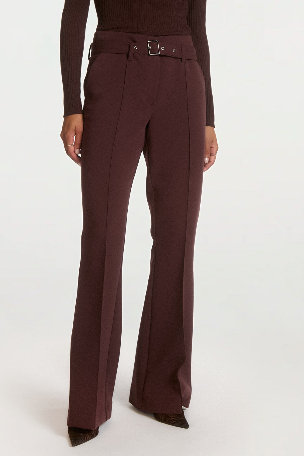 Aaiko Glenn pantaloni flare bordeaux con cintura