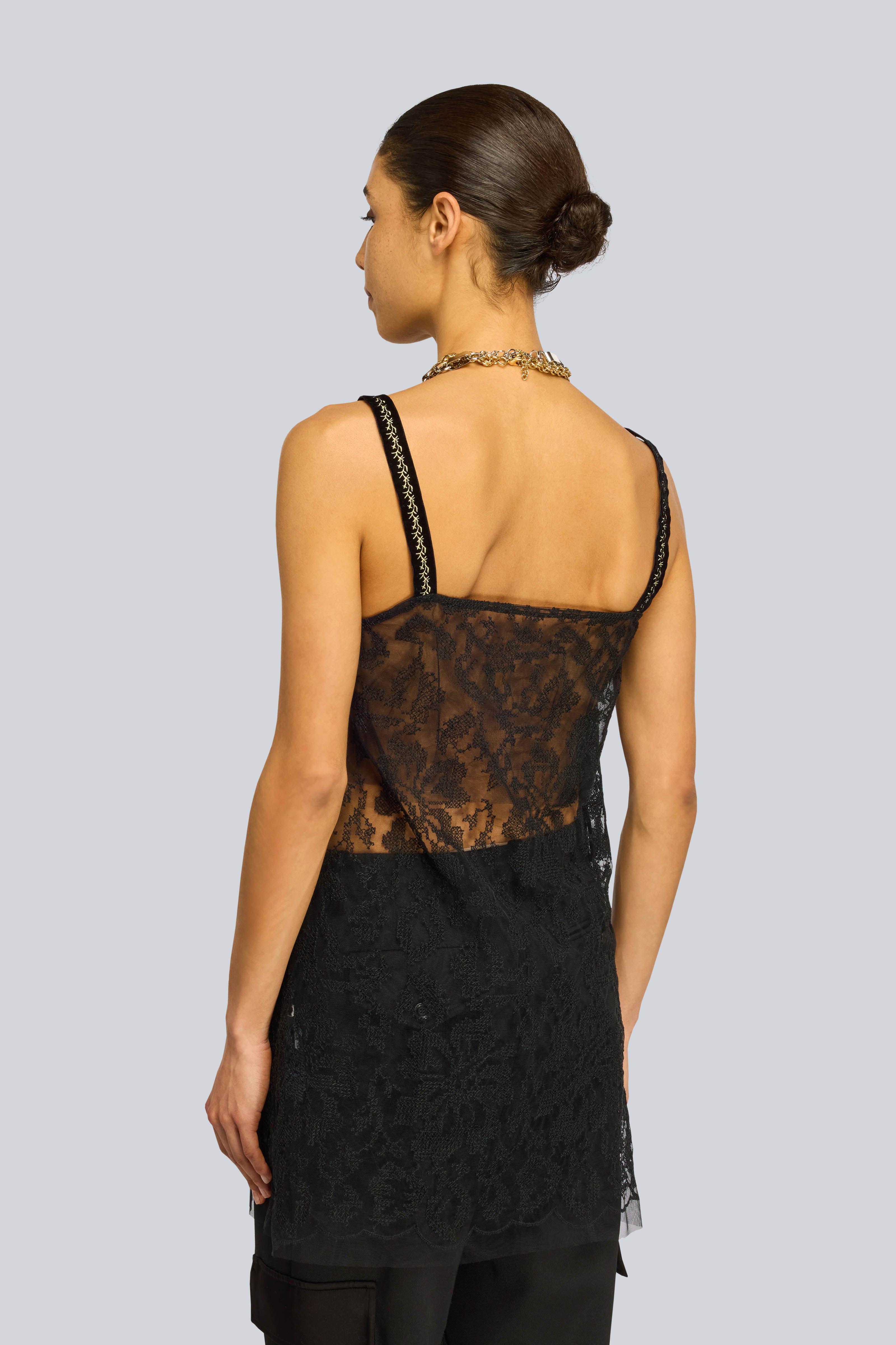 Semicouture Tiffani top tulle nero punto croce