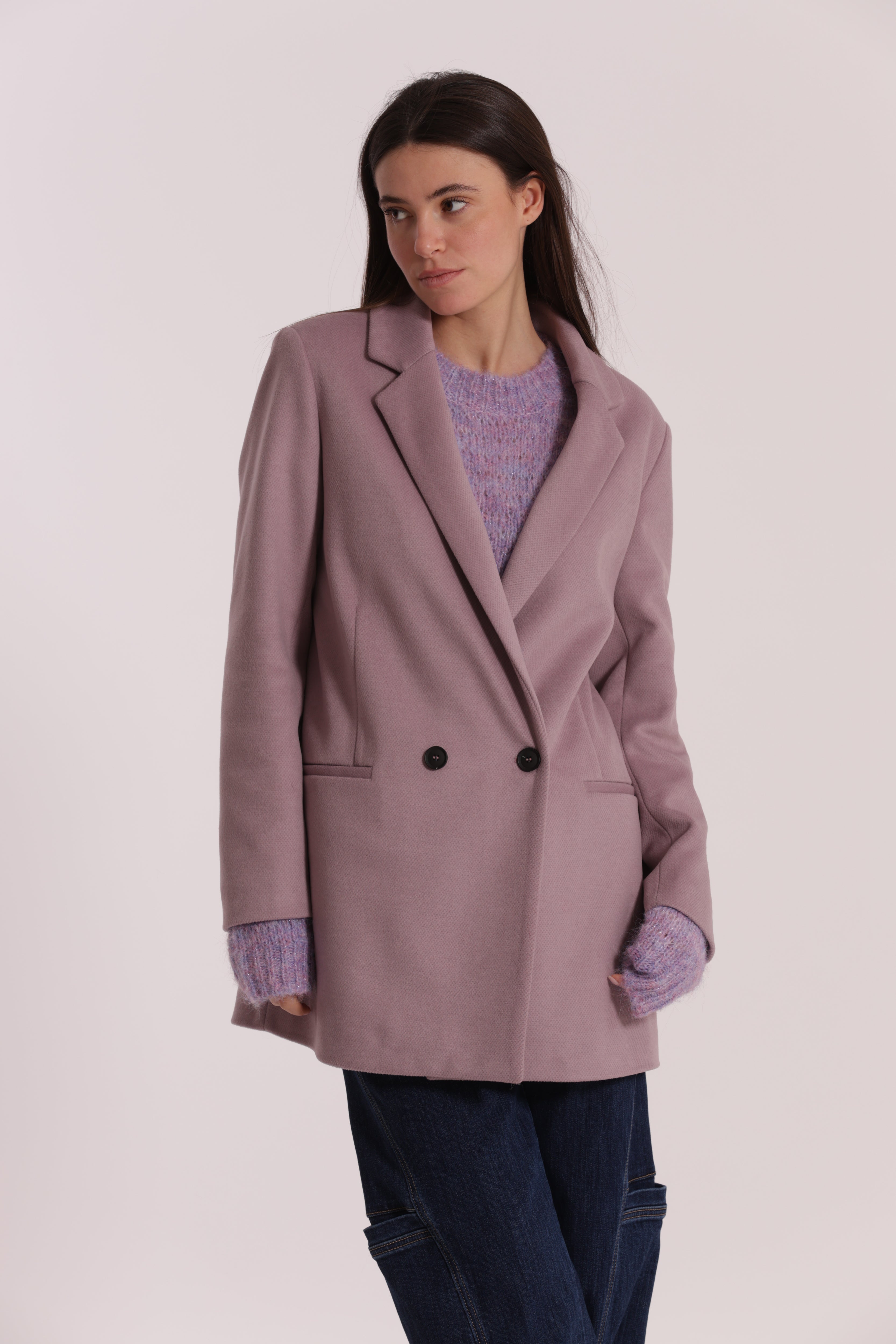 Mimi Mua Giaccone Doppio Petto Malva cappotto sartoriale