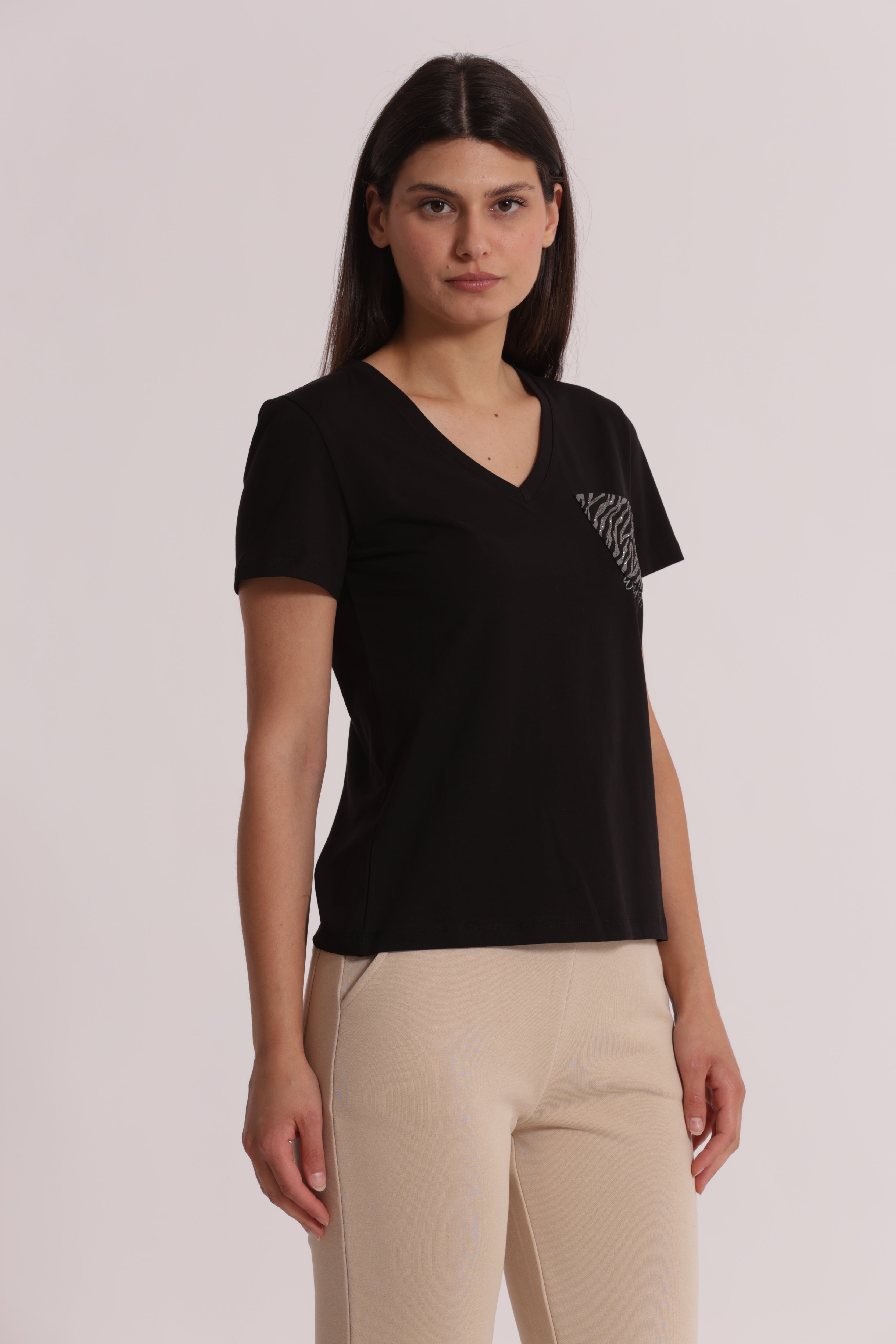 Mimi Mua t-shirt bianco taschino zebrato cotone