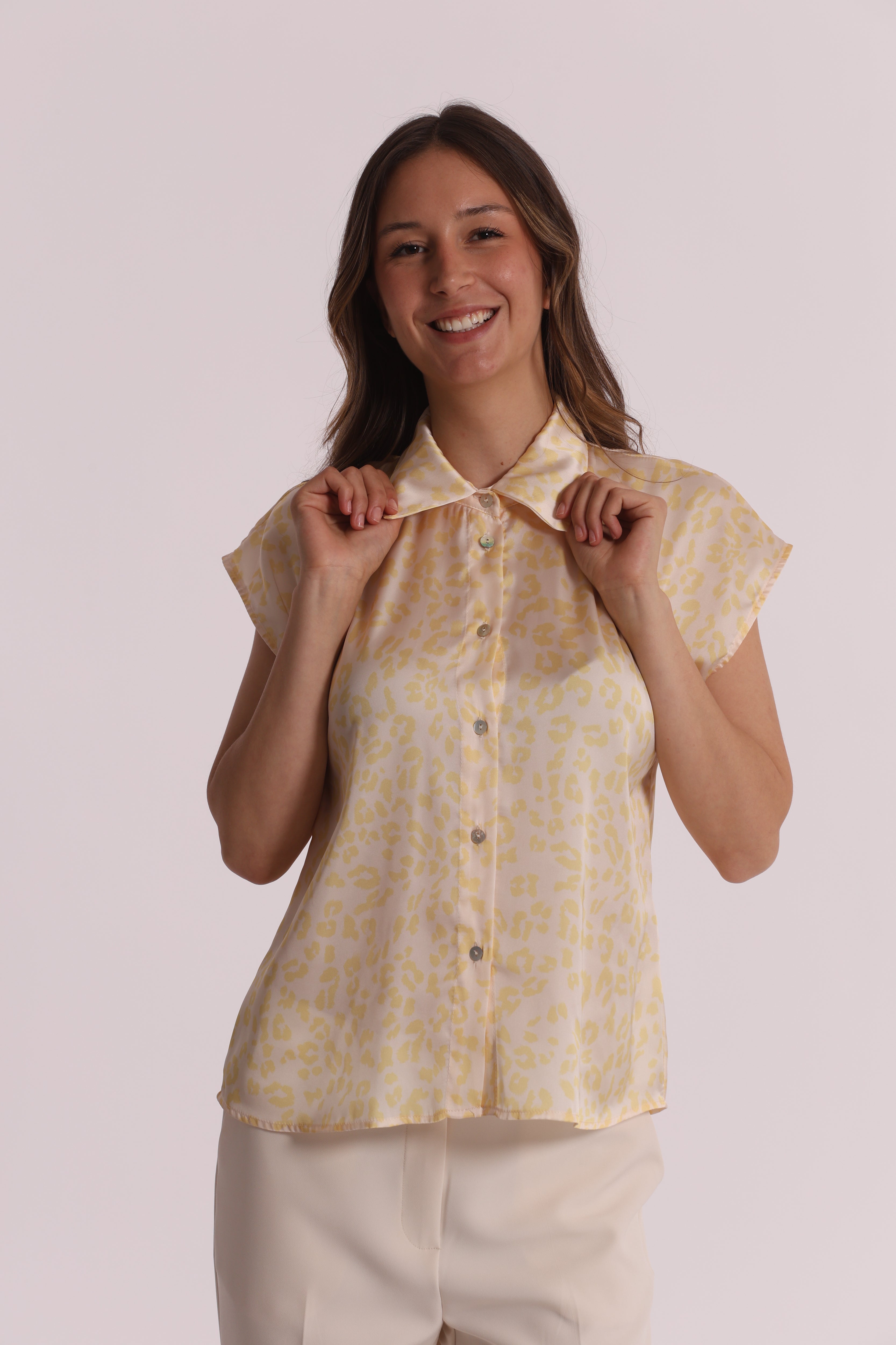 Mimi Mua camicia maniche corte animalier rosa