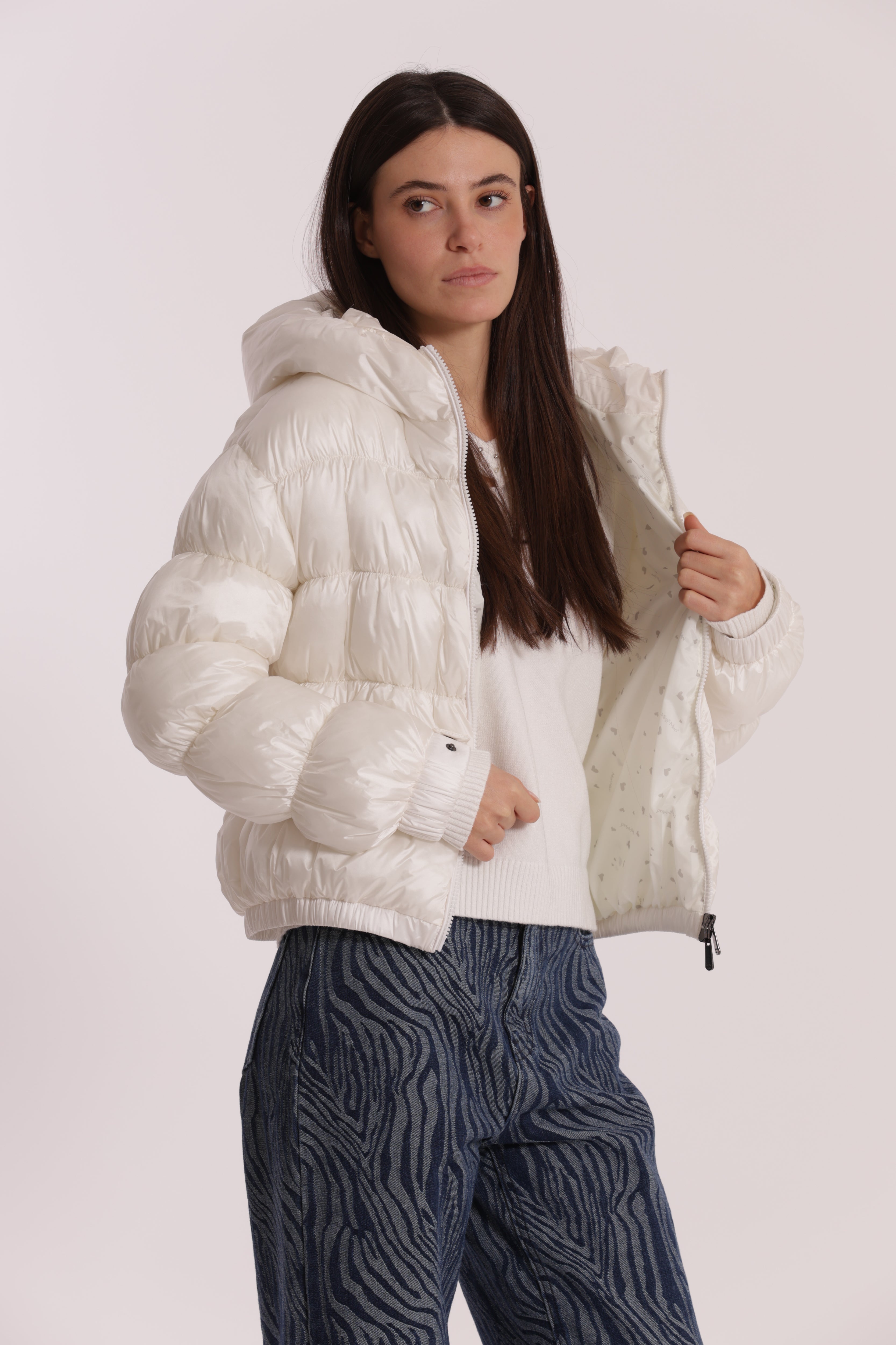 Mimi Mua Piumino Corto Bomber con Cappuccio Nero