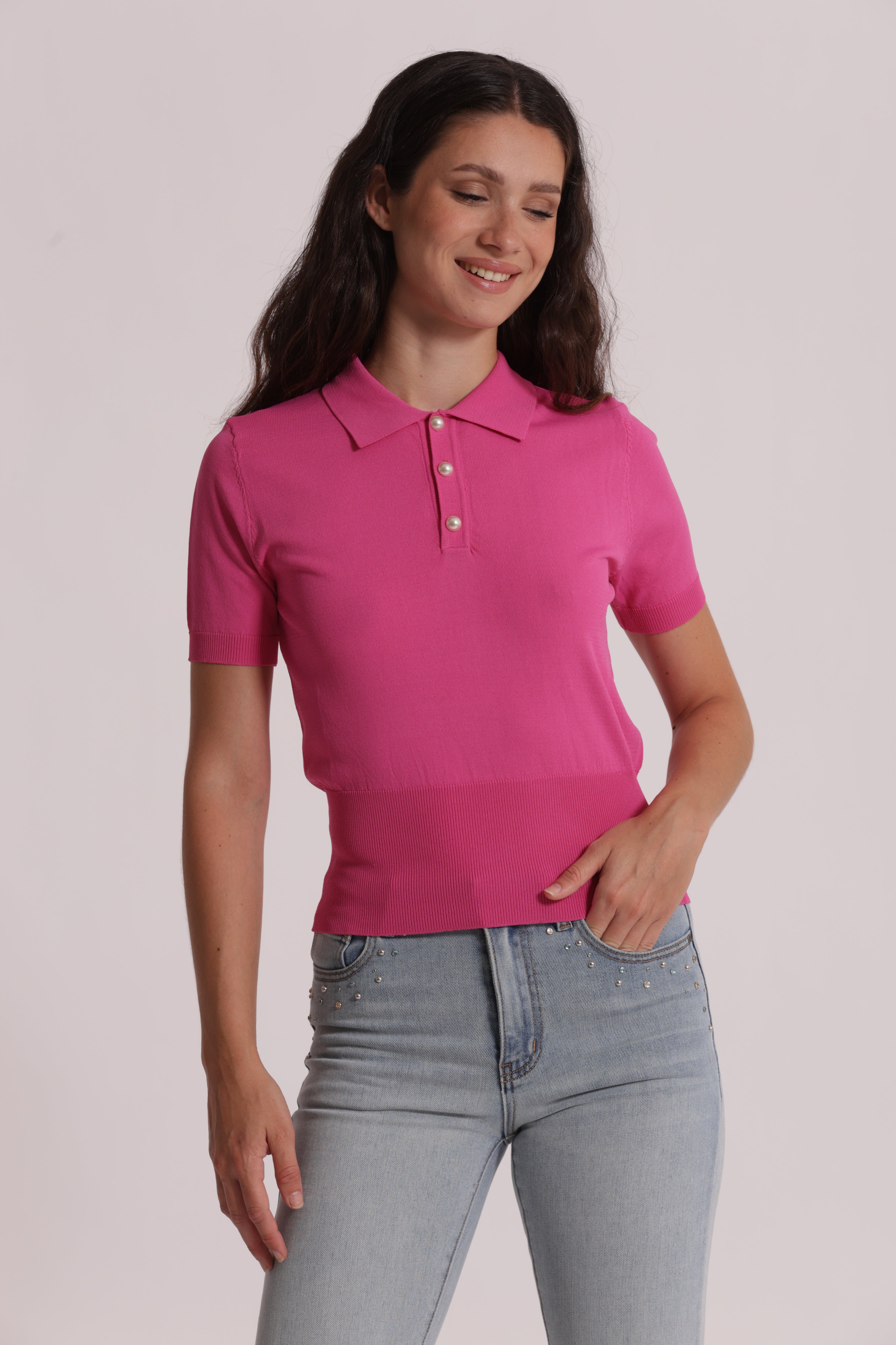 Mimi Mua polo maglia maniche corte nero viscosa
