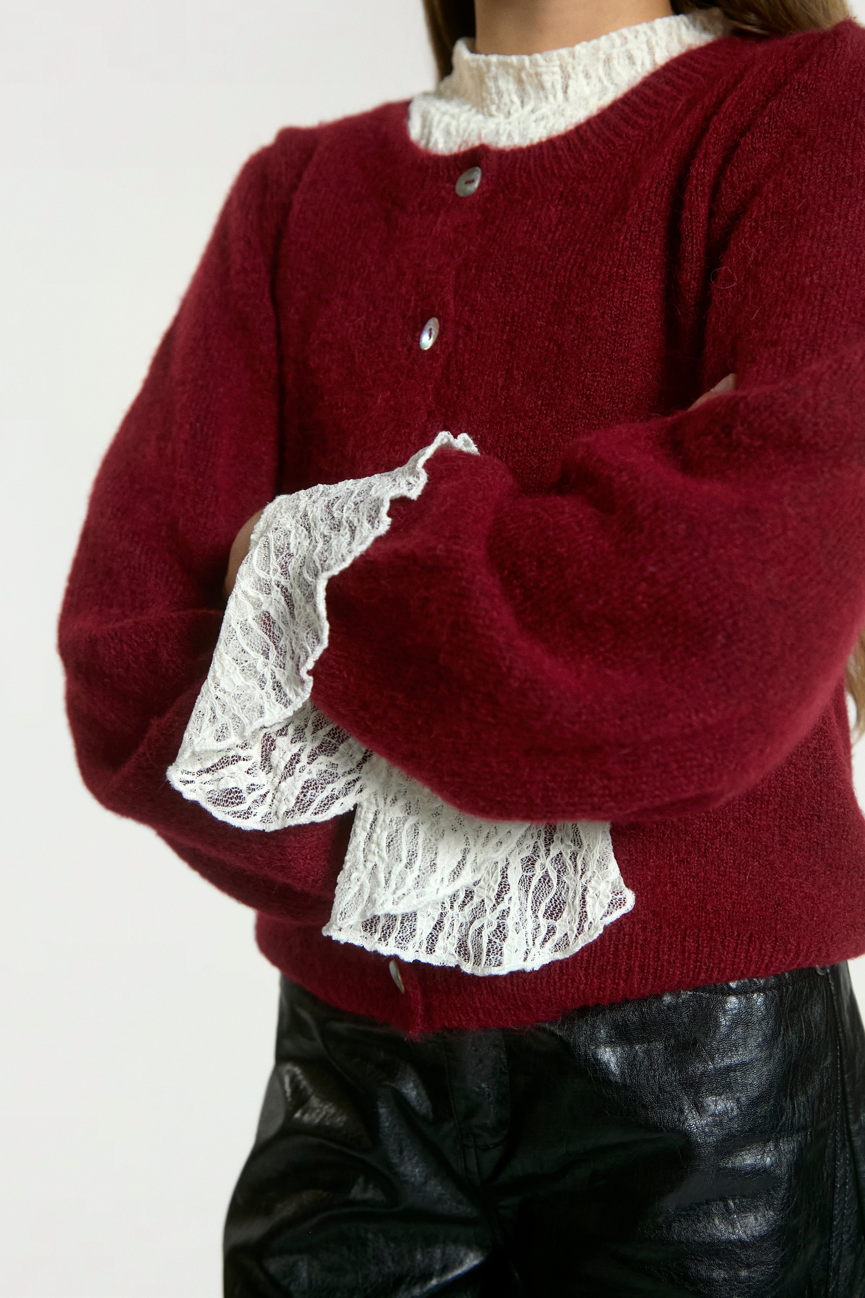 Aaiko Jady cardigan rosso MERLOT lana bimba