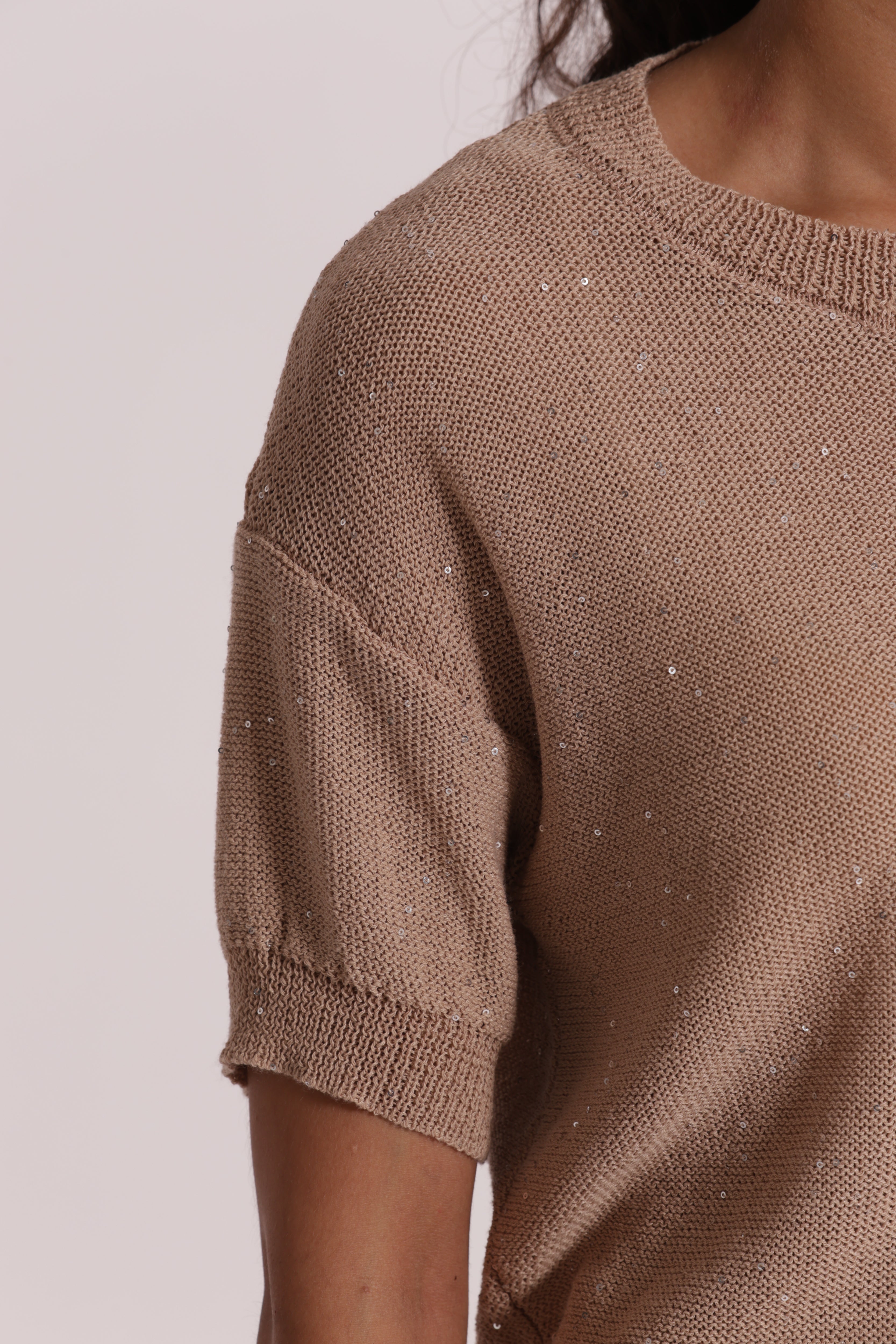 Mimi Mua Maglia Paillettes Trasparente Nero Maniche Corte