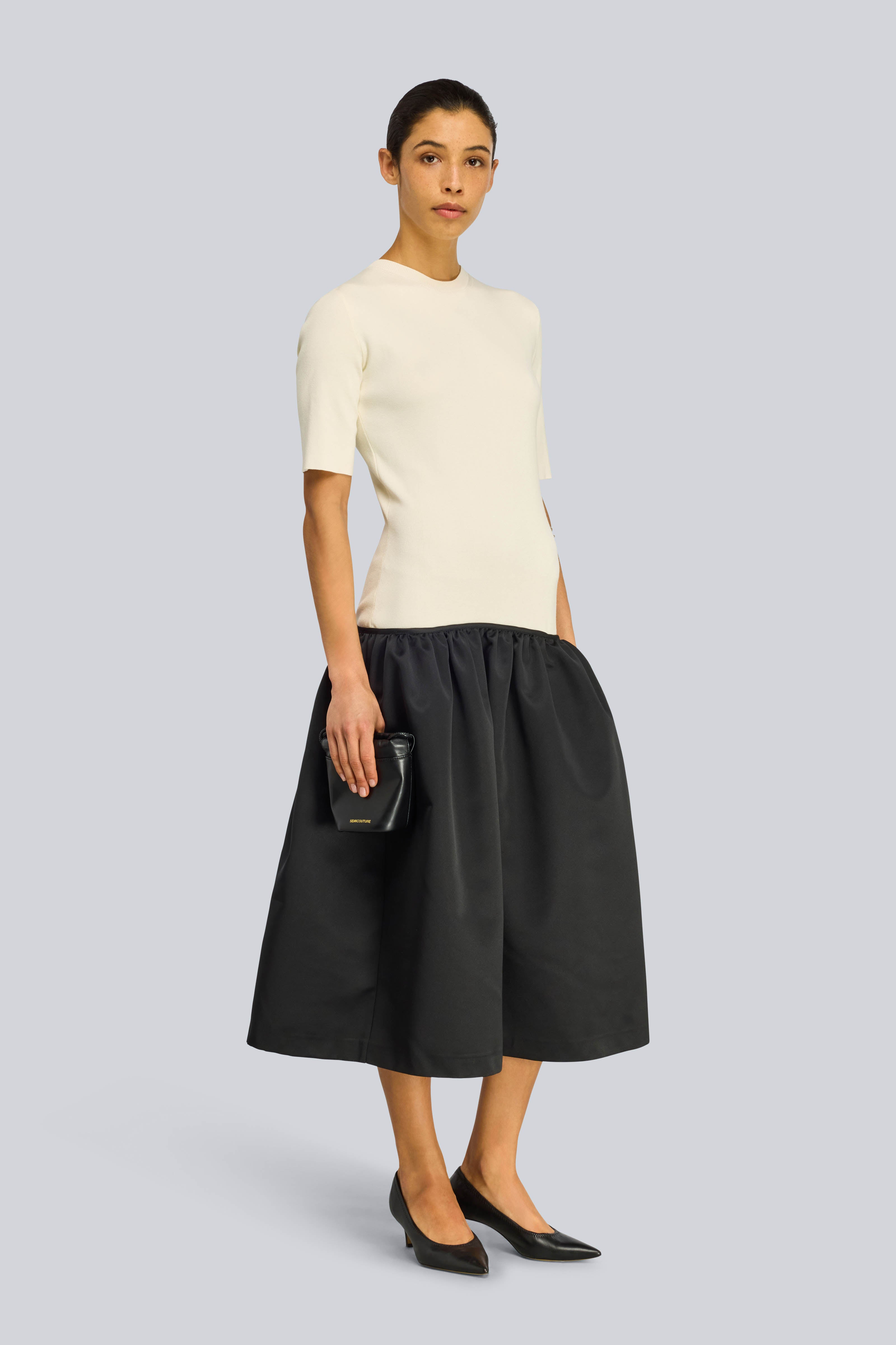 Semicouture Flaviana abito midi burro nero duchesse