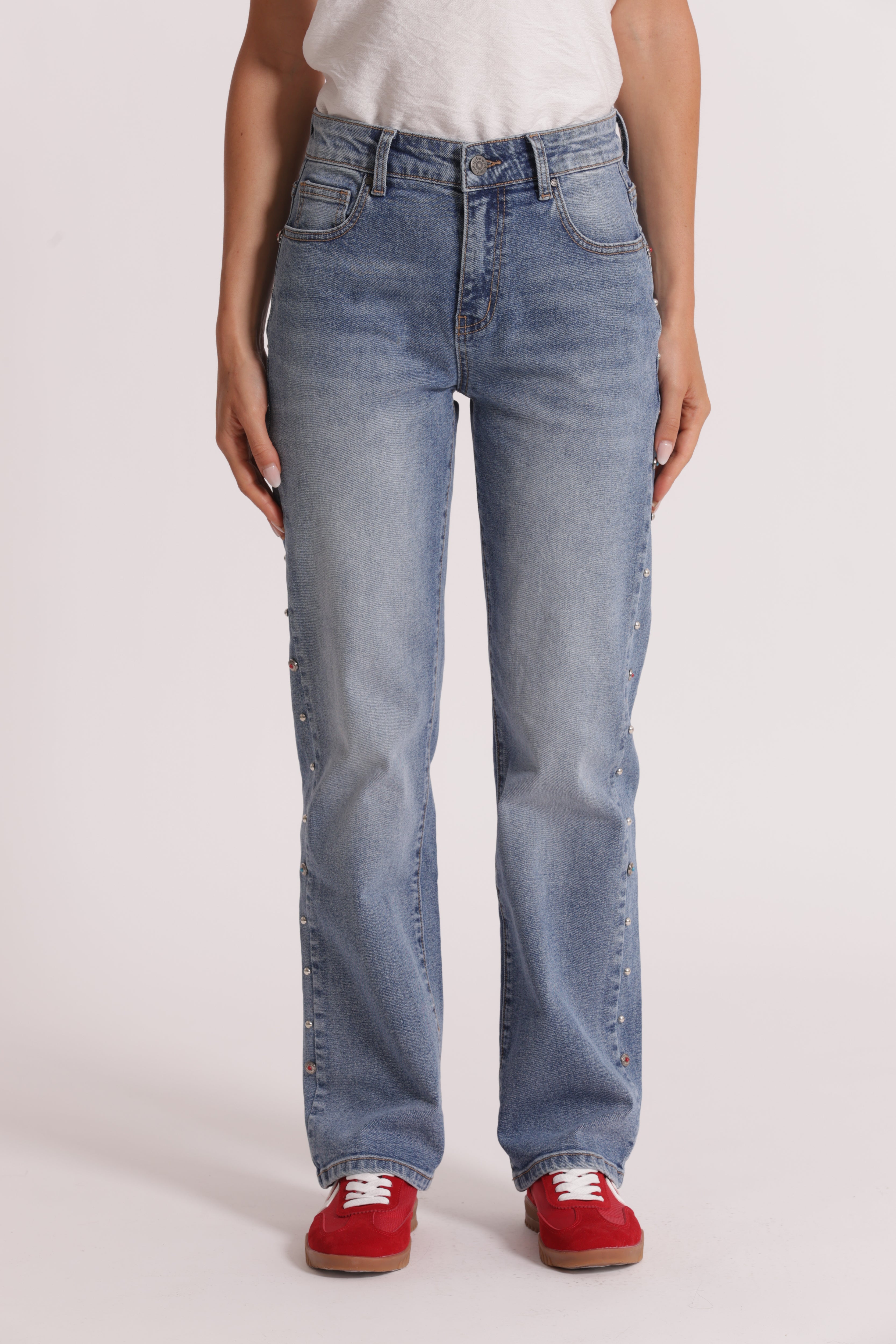 Mimi Mua Jeans sigaretta borchie laterali jeans bianco