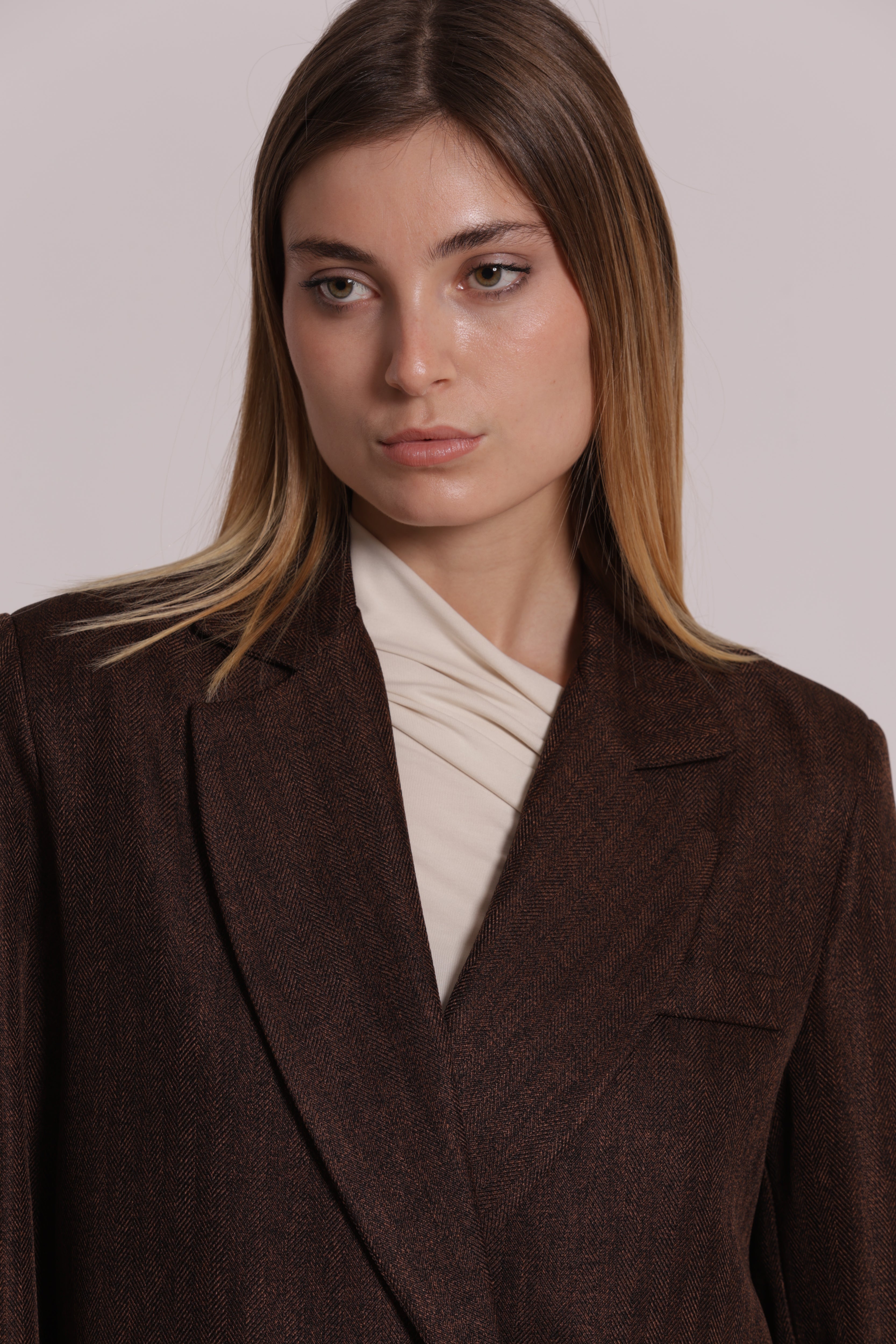 Mimi Mua Giacca Cropped Tweed Spiga di Pesce Moro