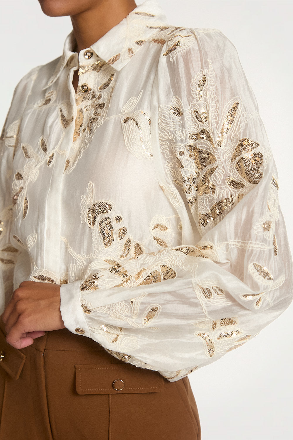 Aaiko Rose camicia crema con paillettes floreali