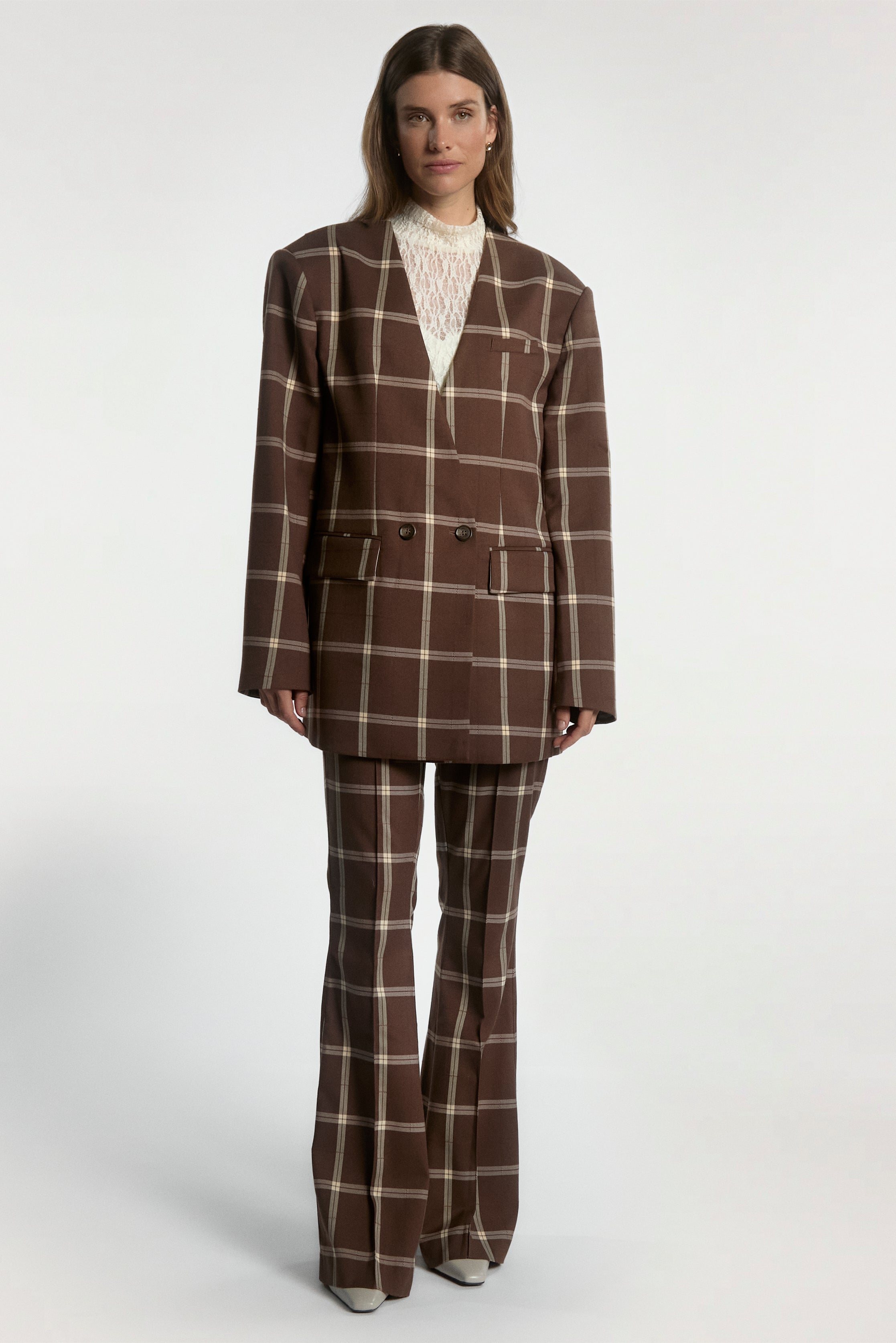 Aaiko Glenn pantaloni quadri marrone mocha