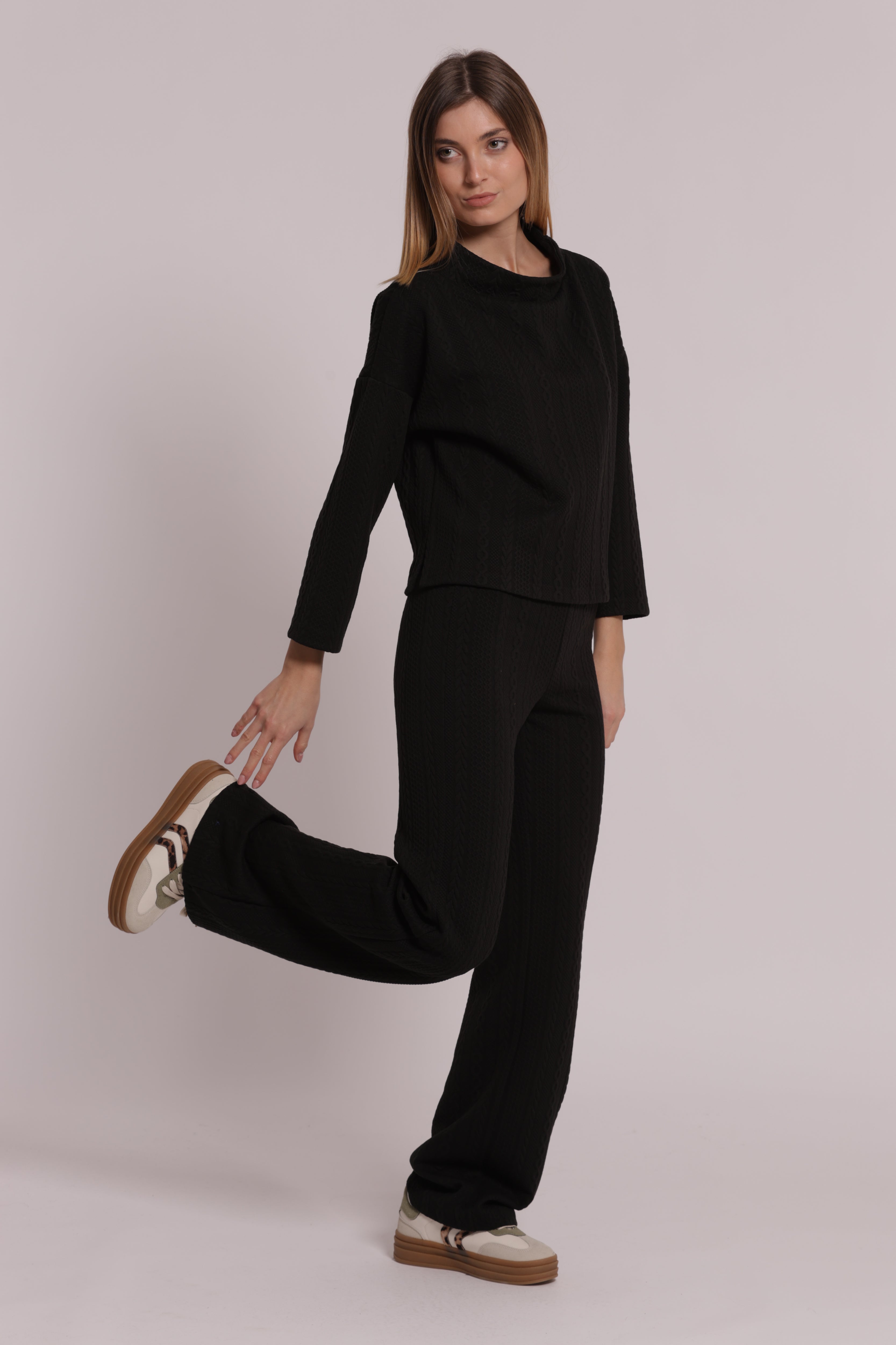 Mimi Mua pantalone in punto milano con treccia nero