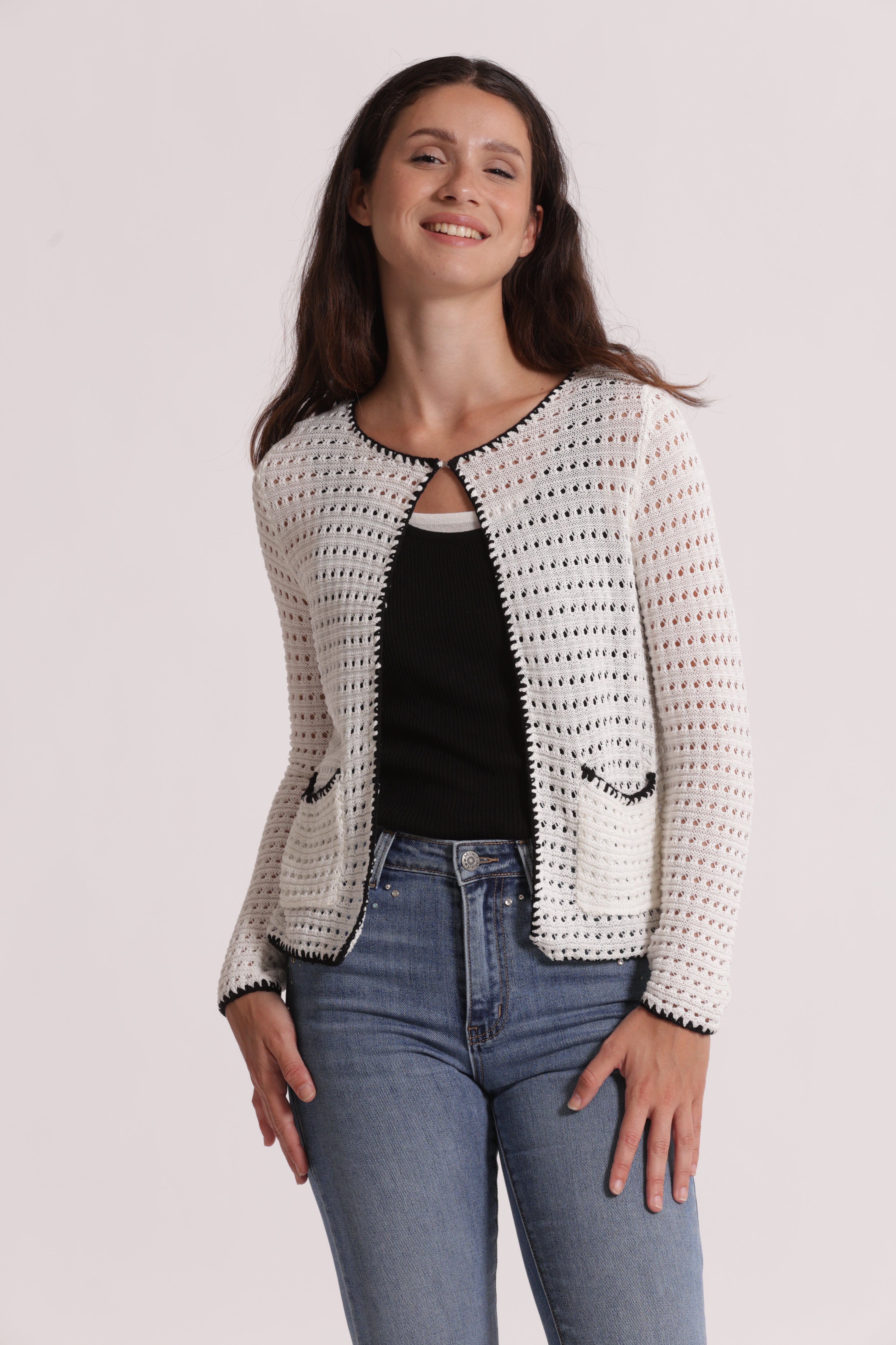 Mimi Mua Cardigan Traforato Bicolor Blu/Bianco