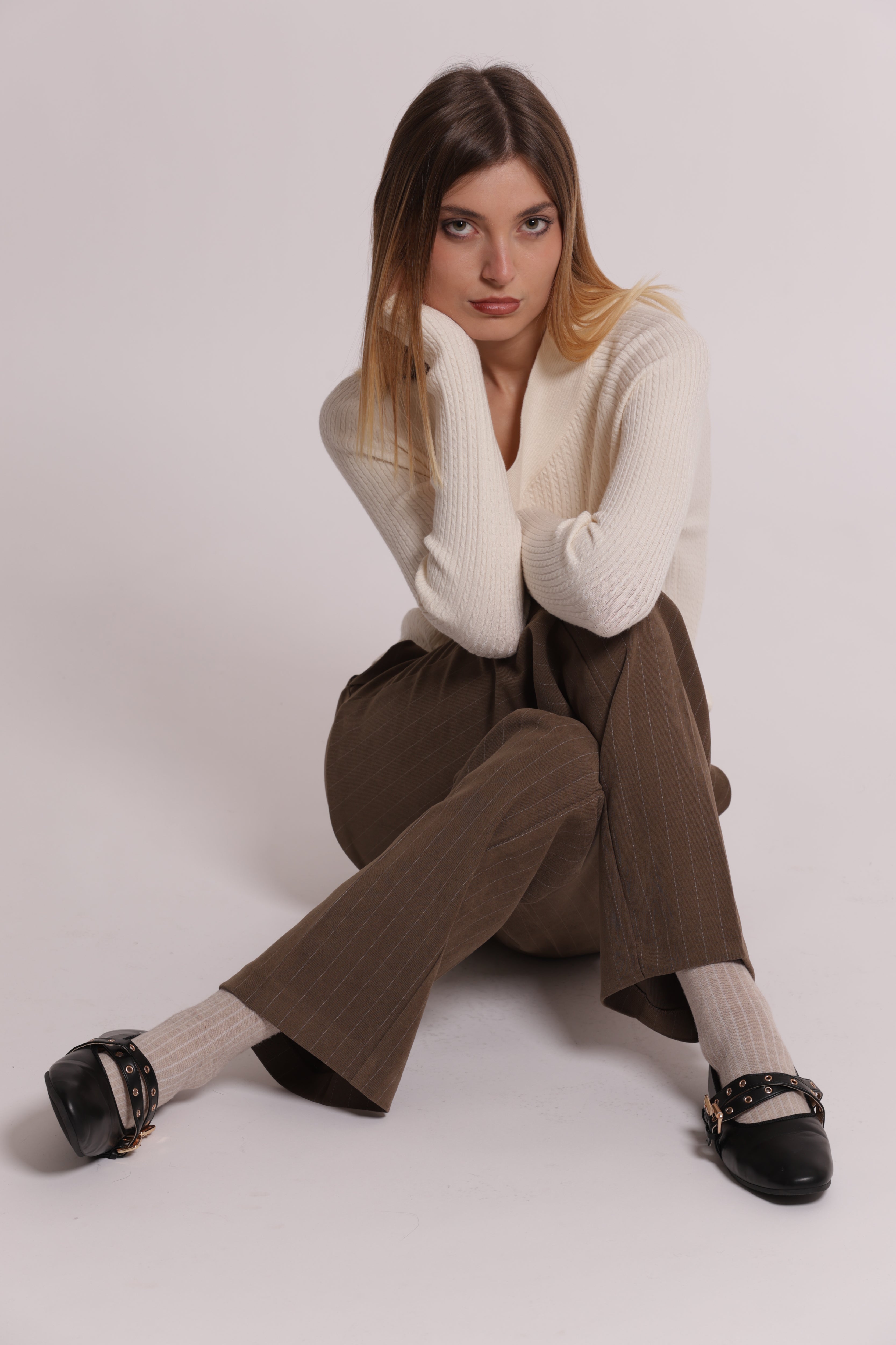 Mimi Mua Pantalone Palazzo Gessato Pantaloni Moro