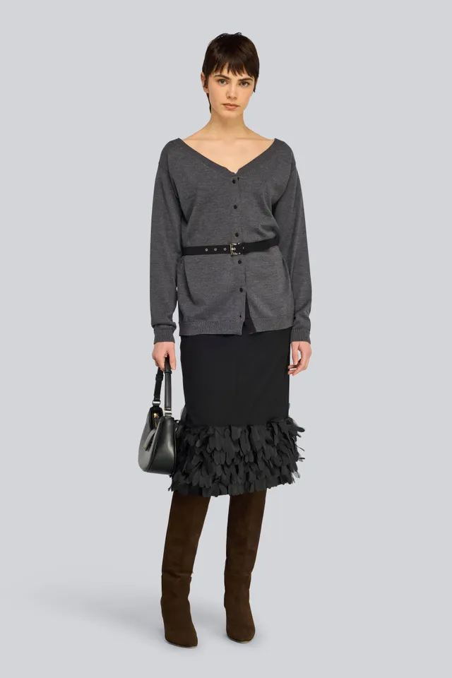 Semicouture Carin cardigan lana antracite con cintura