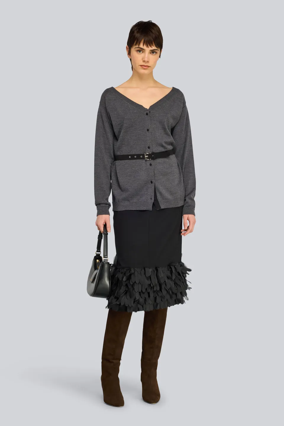 Semicouture Carin cardigan lana antracite con cintura