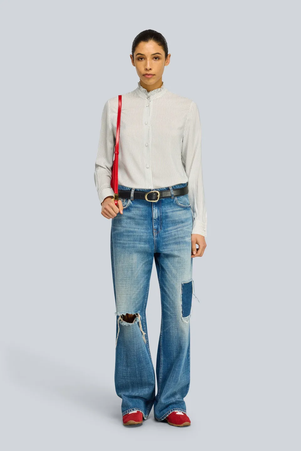 Semicouture Heidi camicia crêpe riga pizzo
