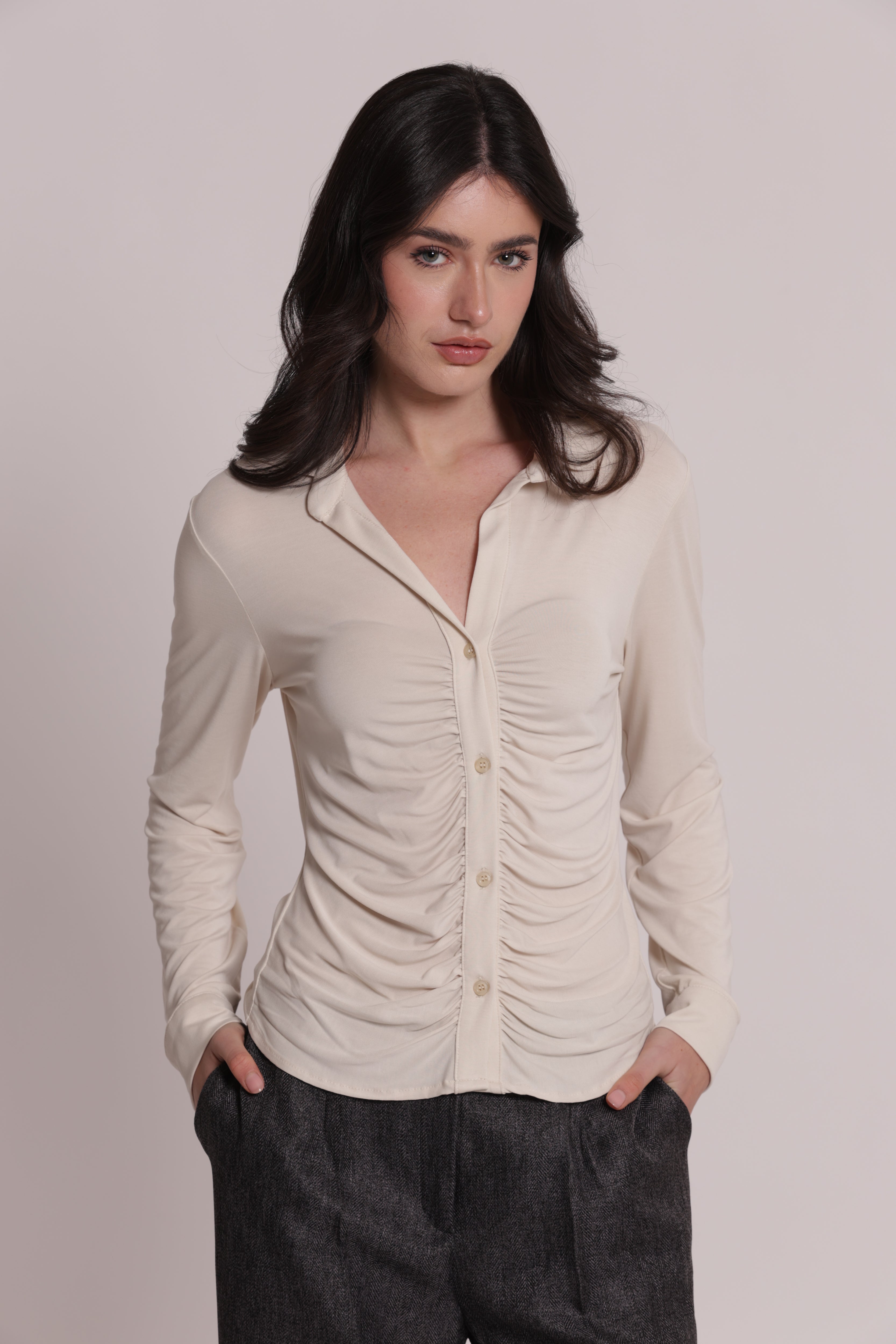 Mimi Mua camicia drappeggio frontale viscosa
