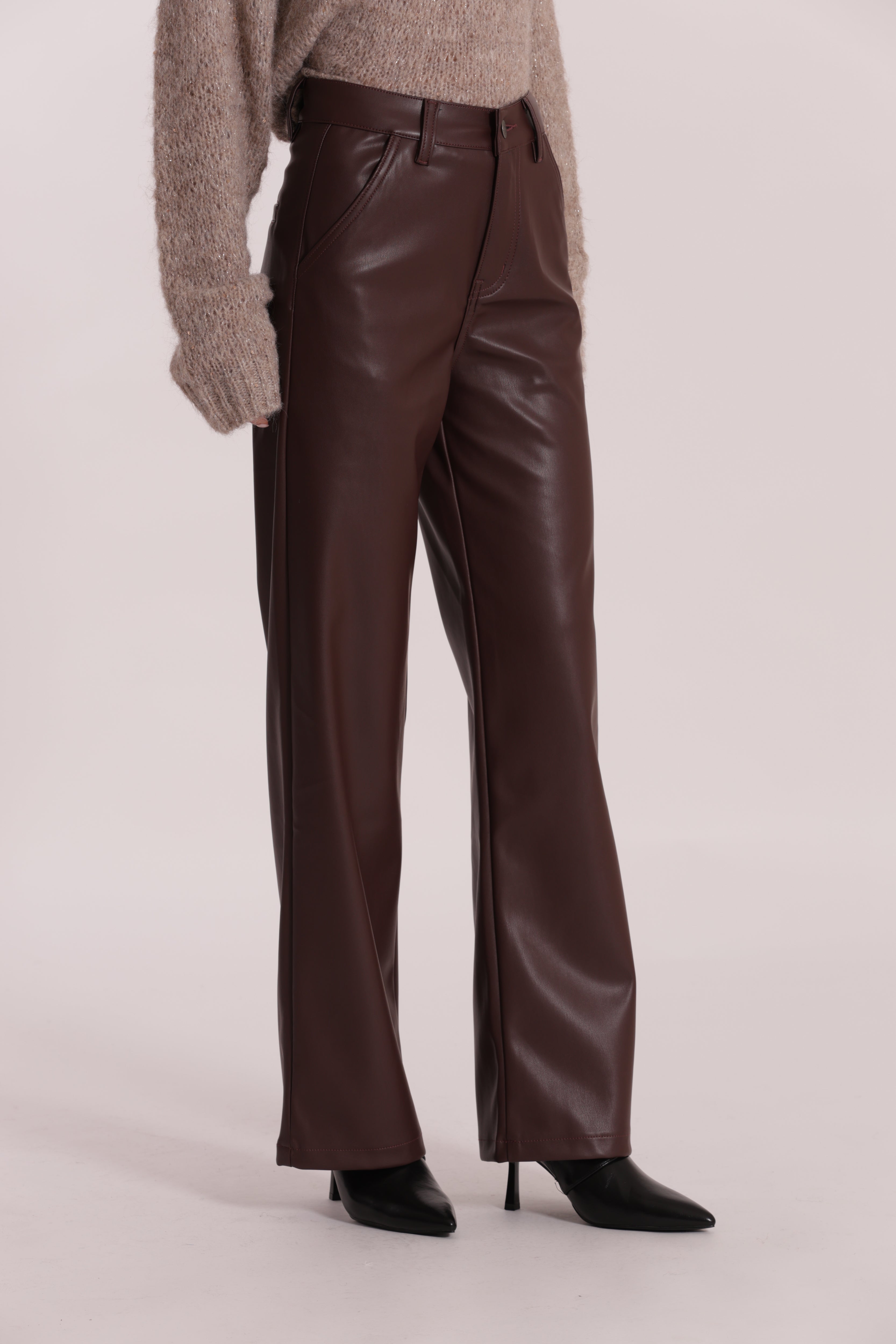 Mimi Mua Jeans Wide Leg Simil Pelle jeans effetto pelle