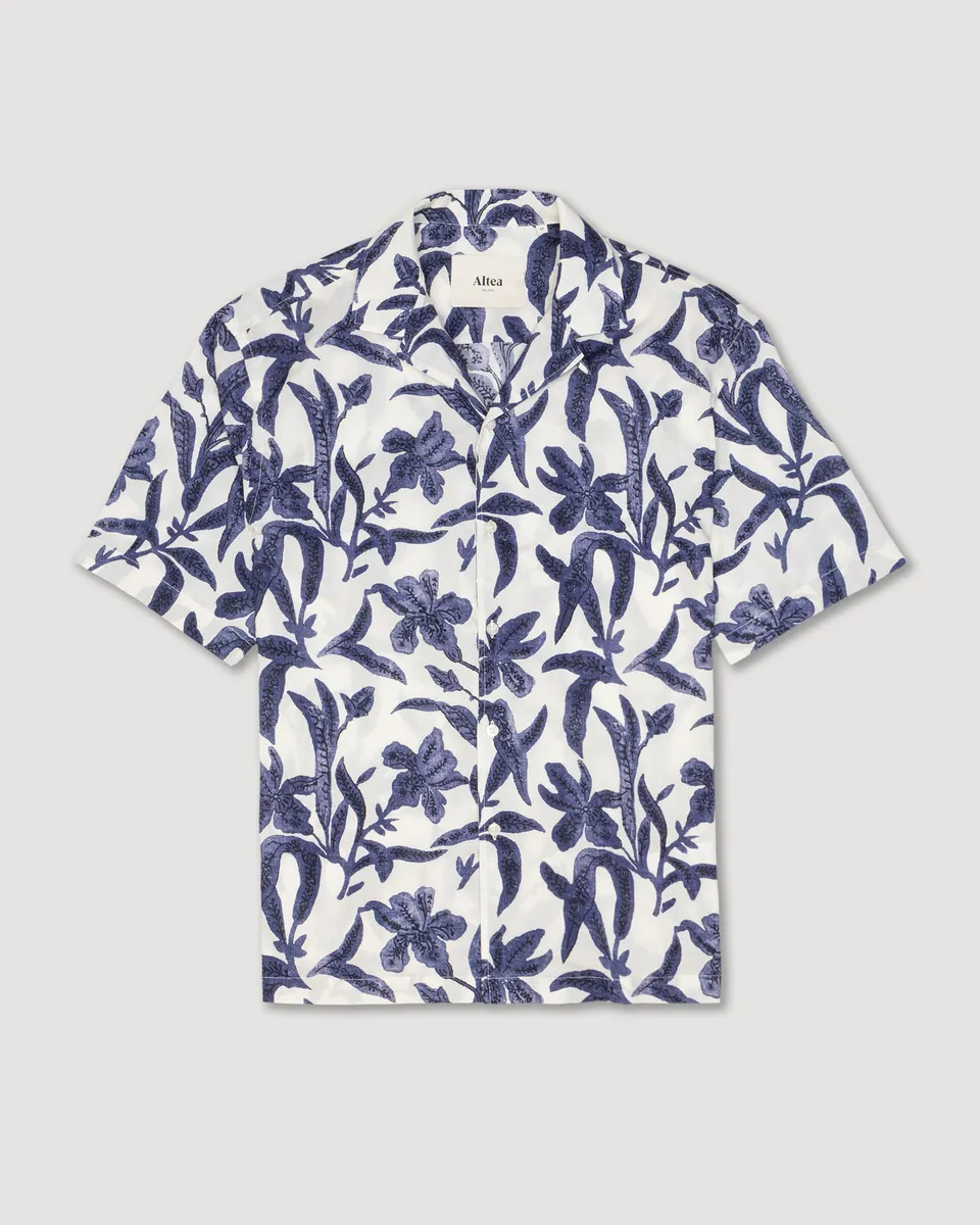 Altea Bart camicia mussola blu manica corta over