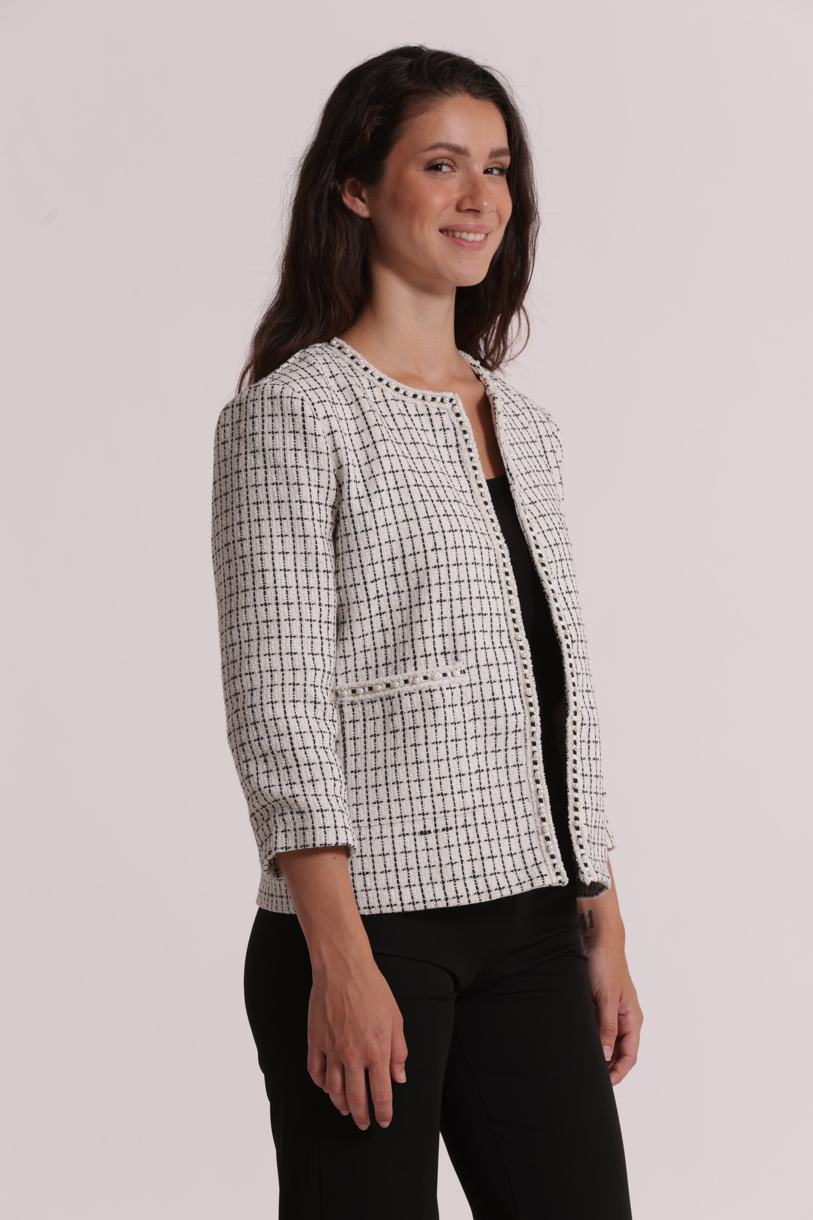 Mimi Mua Giacca Tweed Catena Bianco