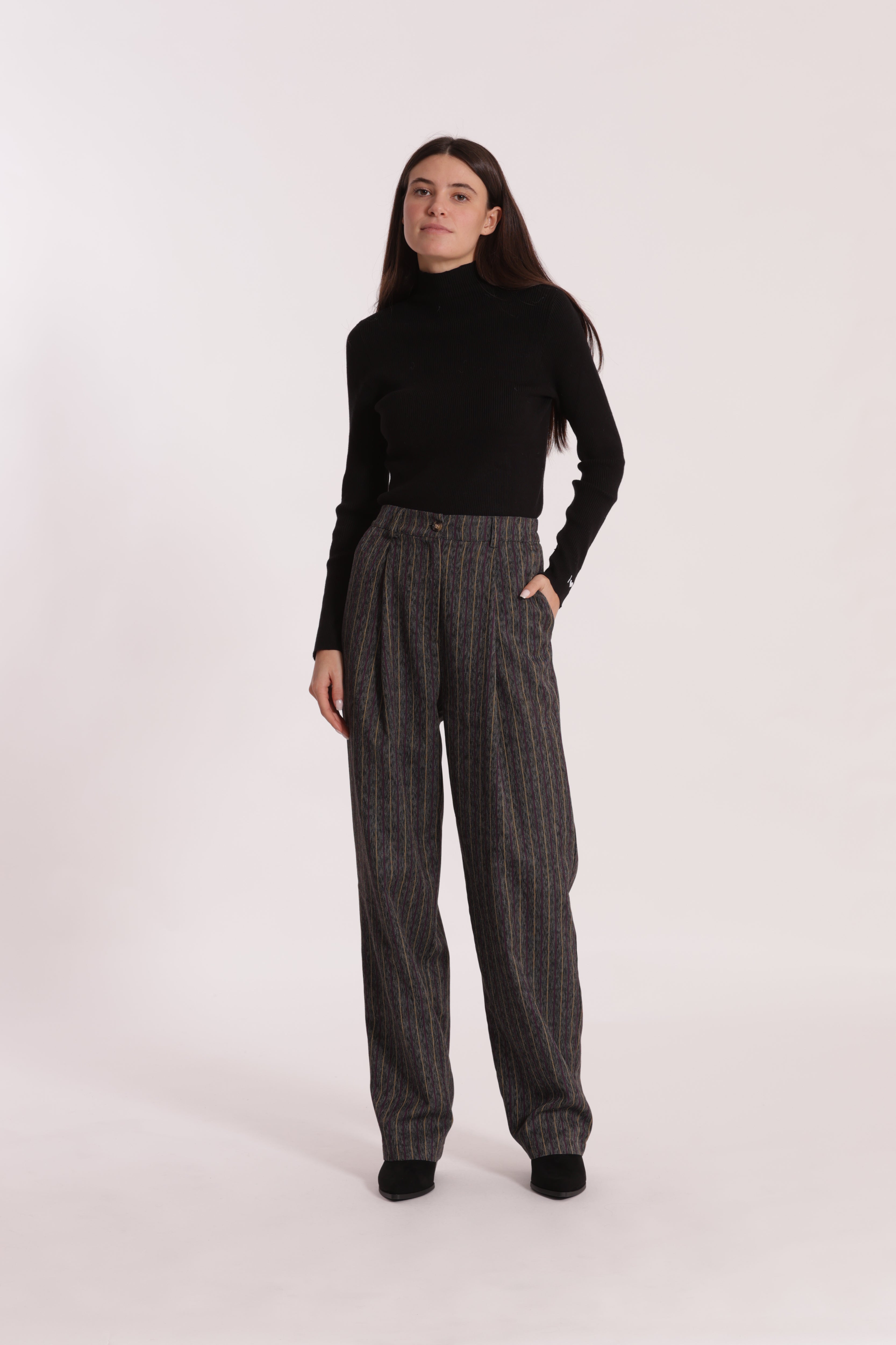Mimi Mua pantalone palazzo gessato grigio effetto jeans