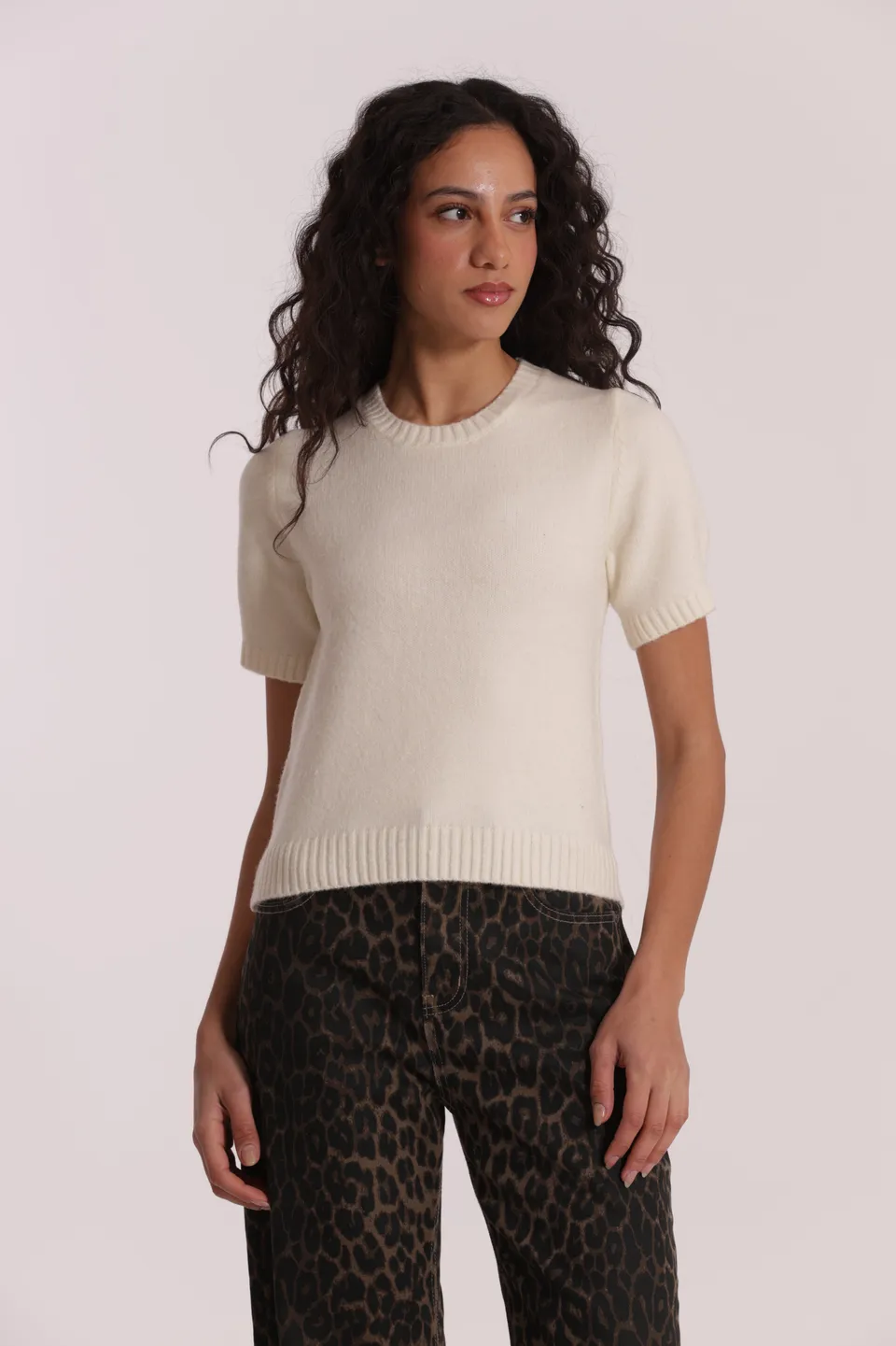 Mimi Mua Maglia Maniche Corte Nero Misto Lana