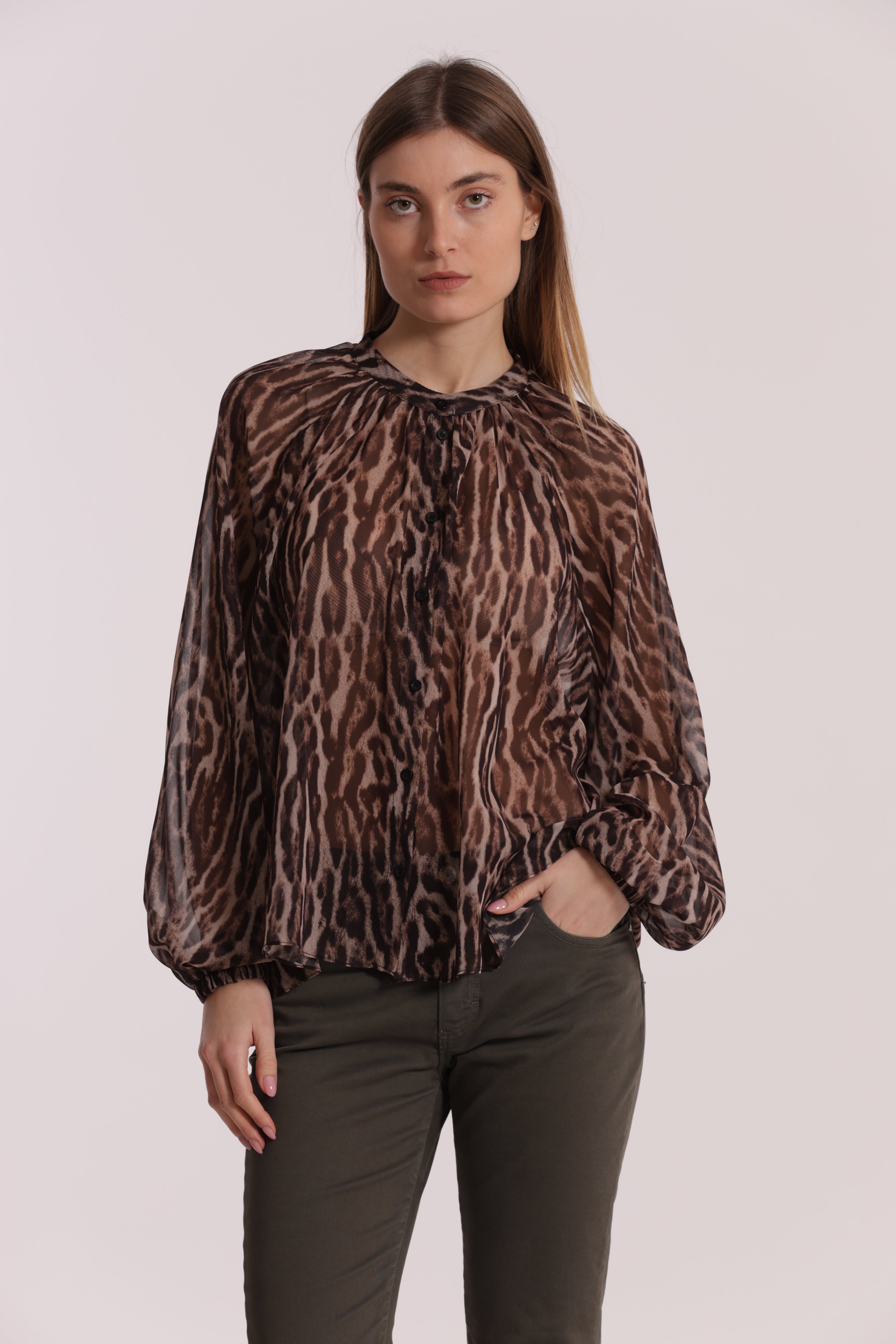Mimi Mua Camicia Over Animalier Burgundy