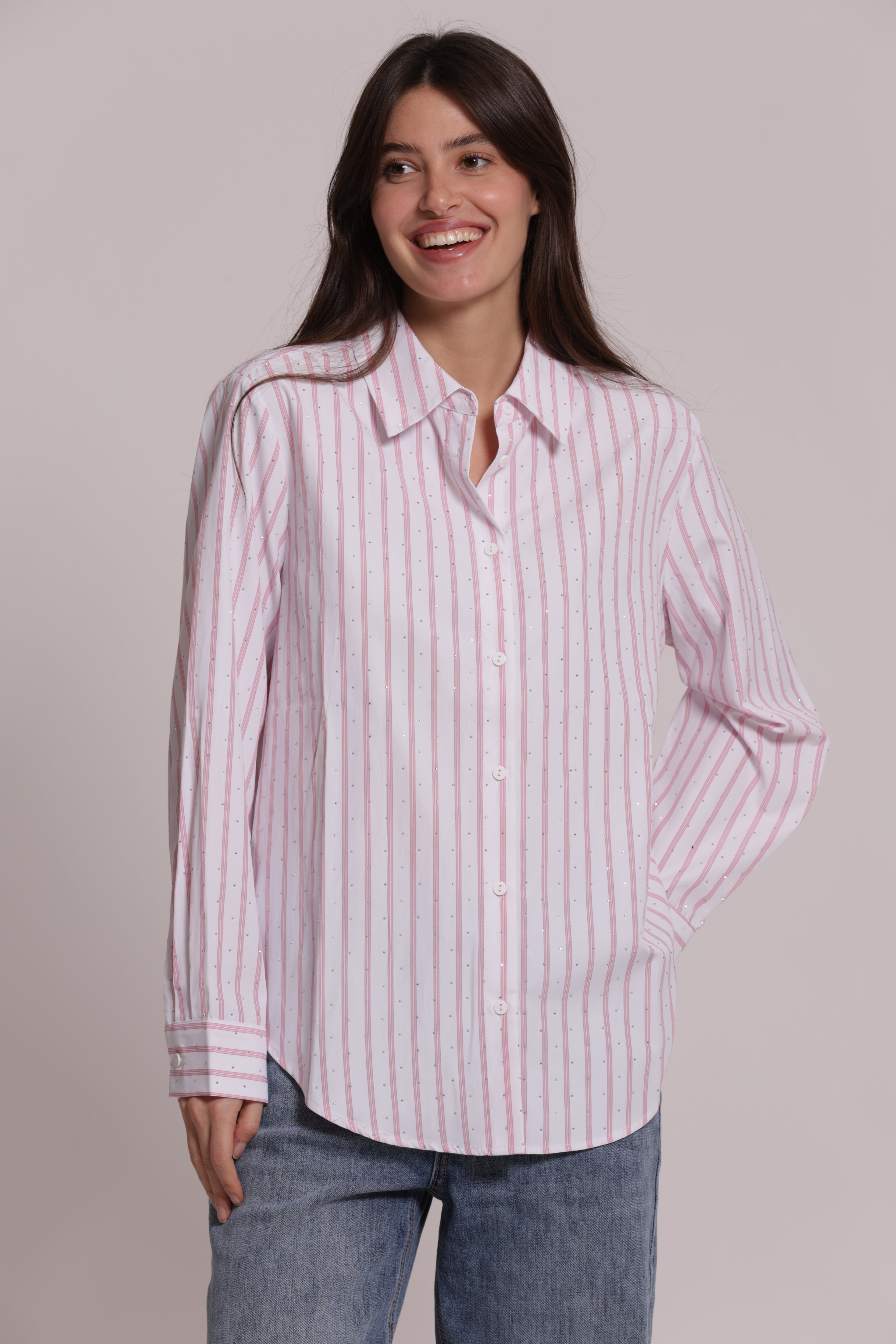 Mimi Mua Camicia Rigolona Strass Azzurro Cotone