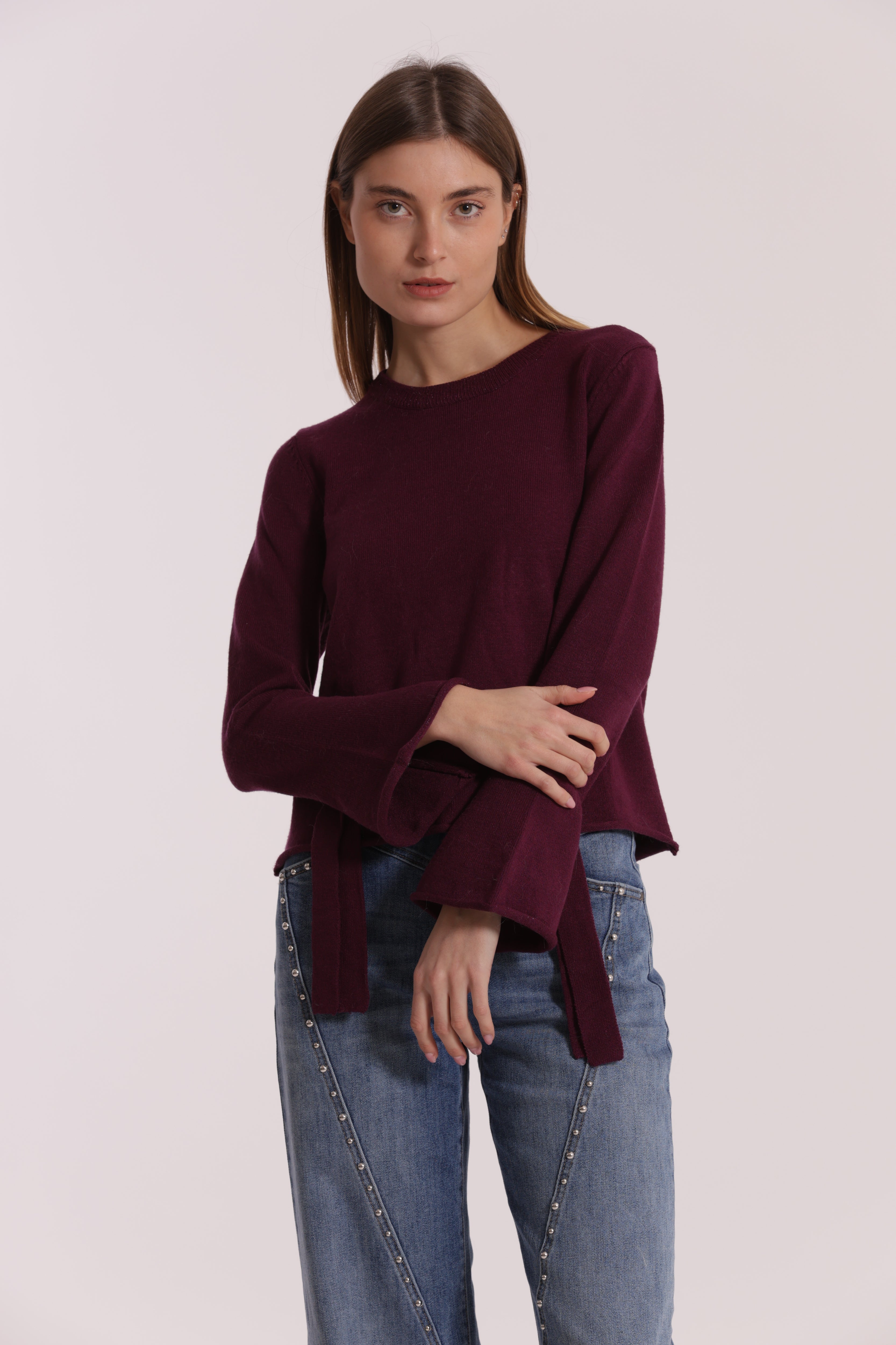 Mimi Mua Maglia Scollo Tondo Fiocchi Nera