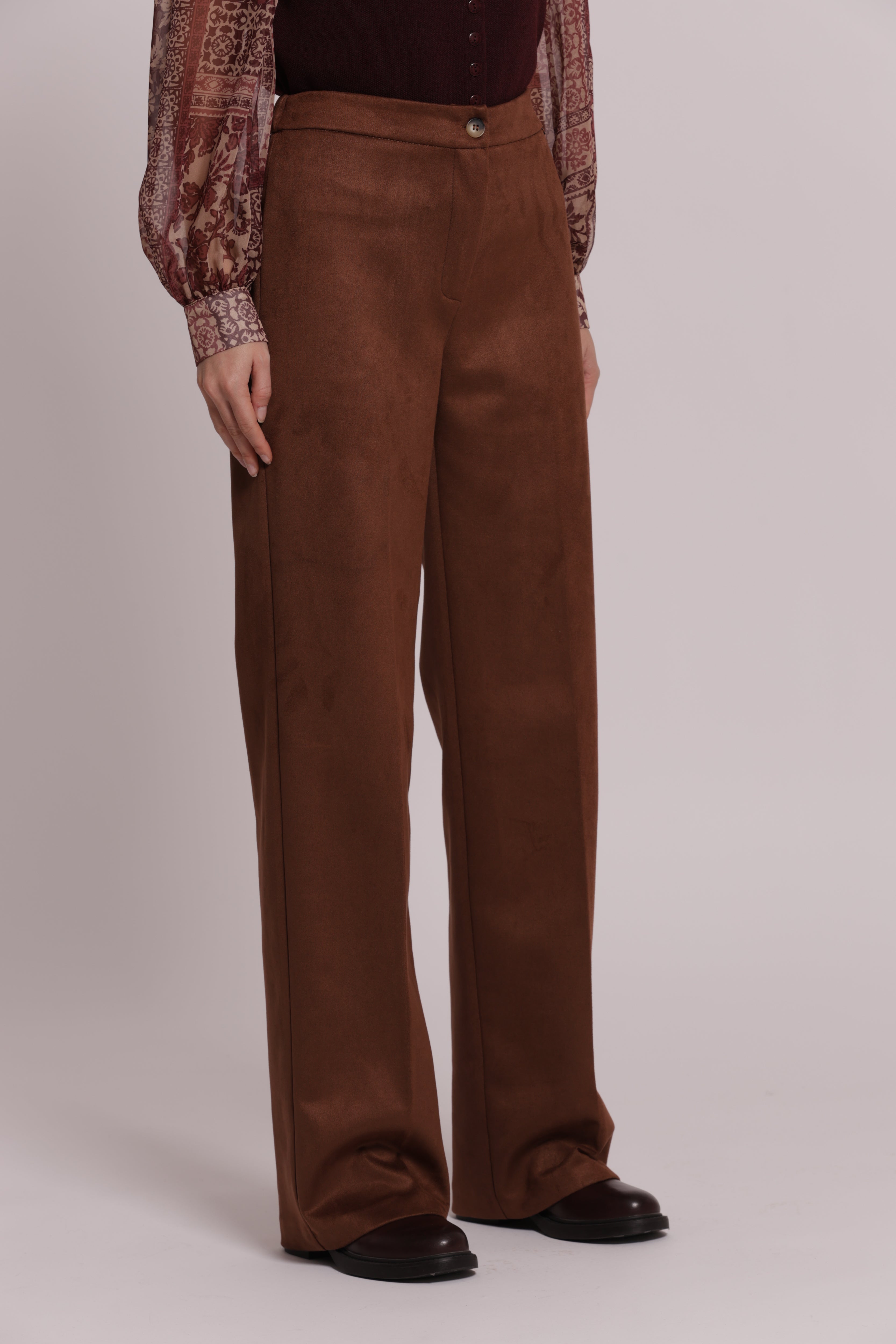 Mimi Mua pantalone dritto jersey camoscio beige elasticizzato
