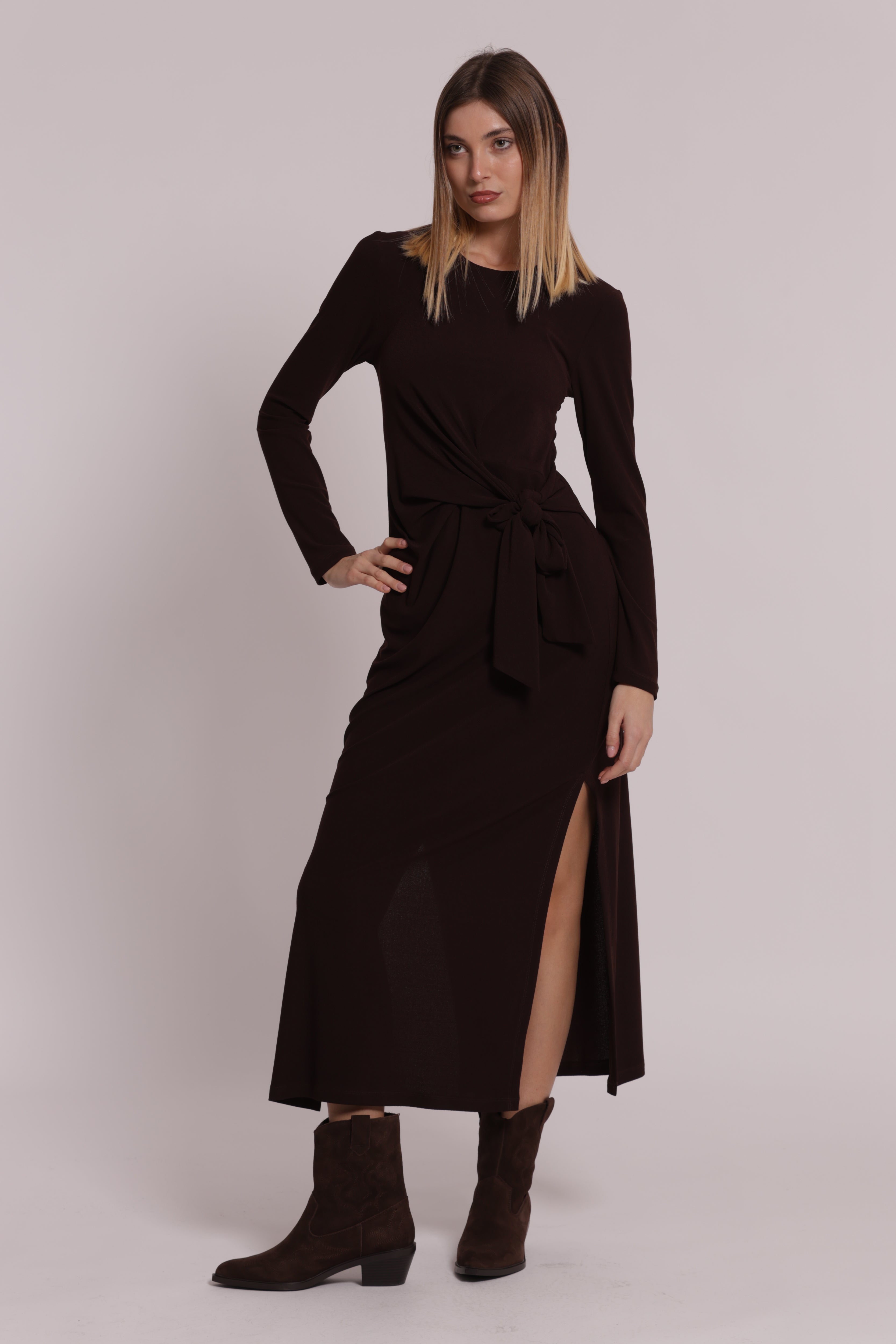 Mimi Mua Abito Midi con Nodo Laterale Nero
