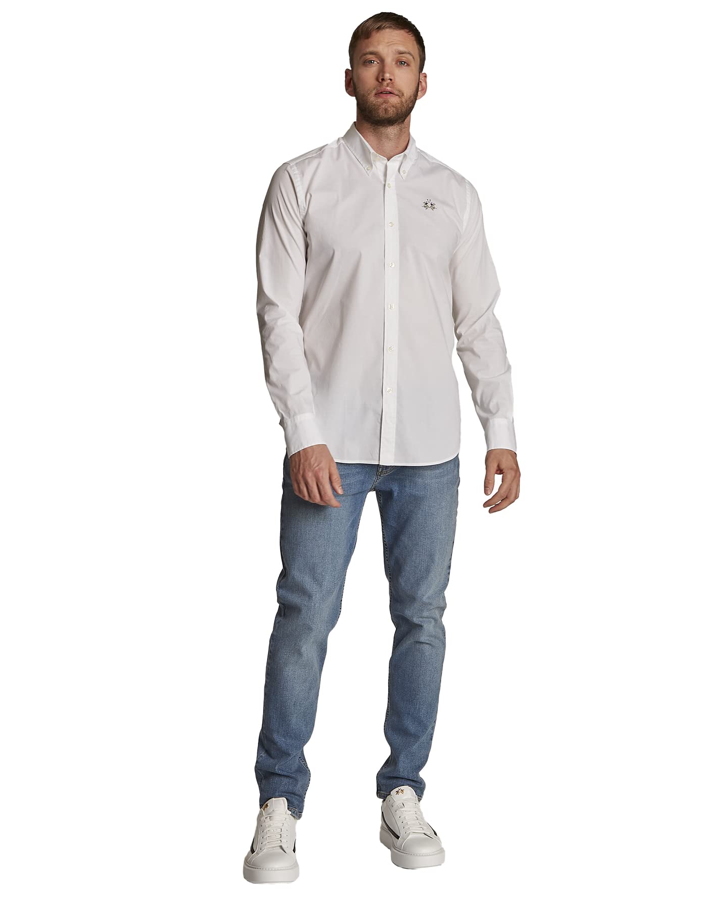 La Martina Man camicia uomo slim fit bianca maniche lunghe