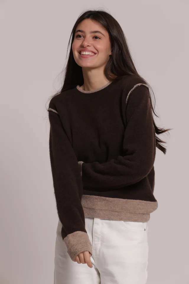 Mimi Mua Maglia Scollo Tondo Contrasti Moro