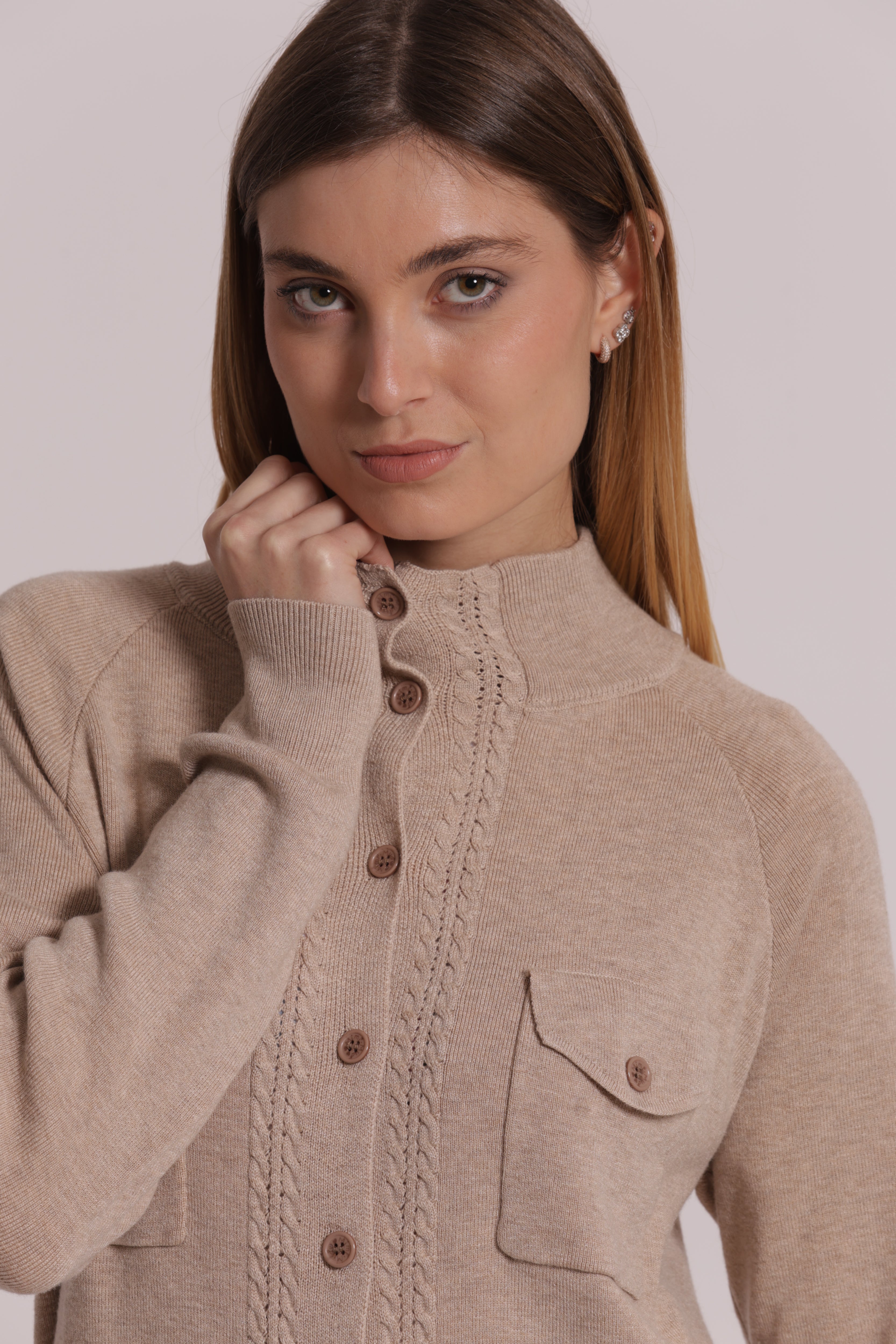 Mimi Mua Cardigan Lupetto con Tasche Maglia Nera